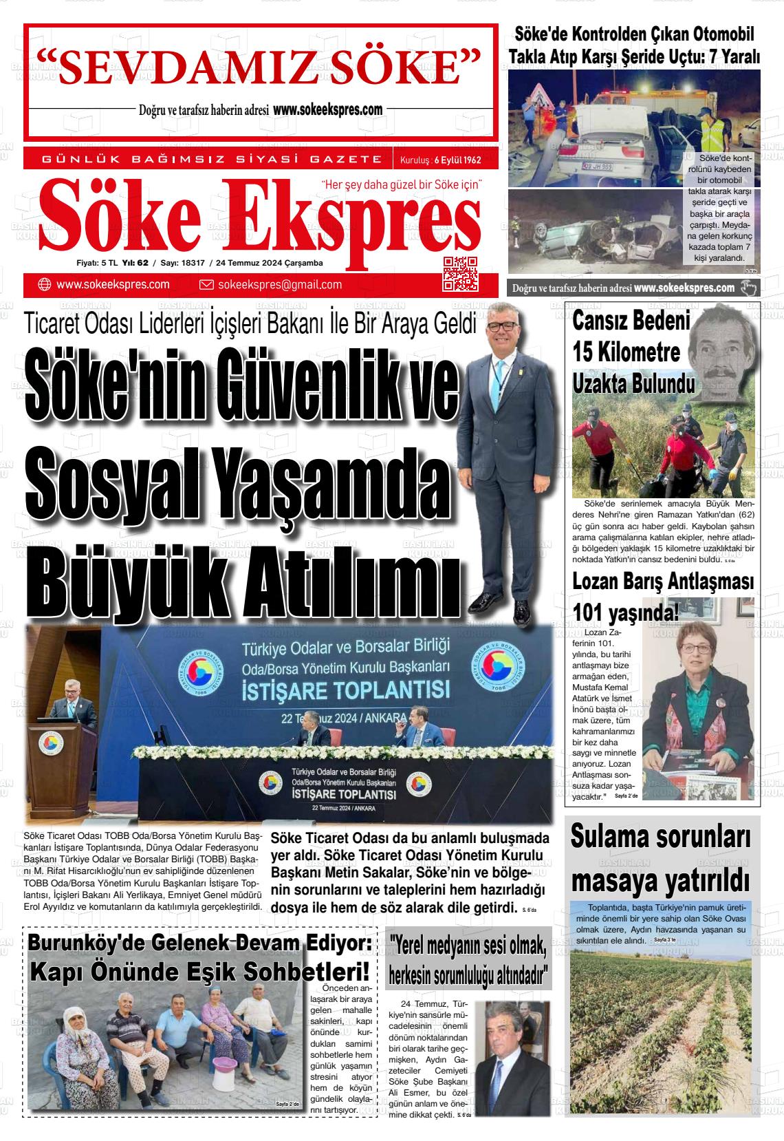 24 Temmuz 2024 Söke Ekspres Gazete Manşeti