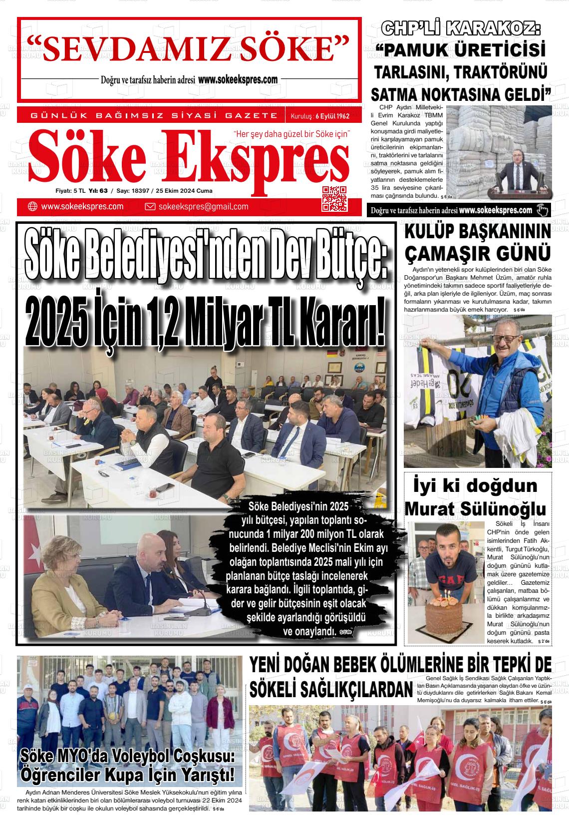 25 Ekim 2024 Söke Ekspres Gazete Manşeti