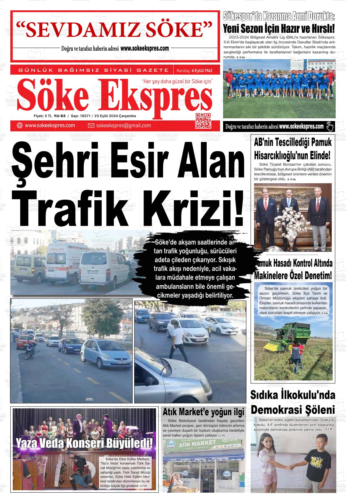 25 Eylül 2024 Söke Ekspres Gazete Manşeti