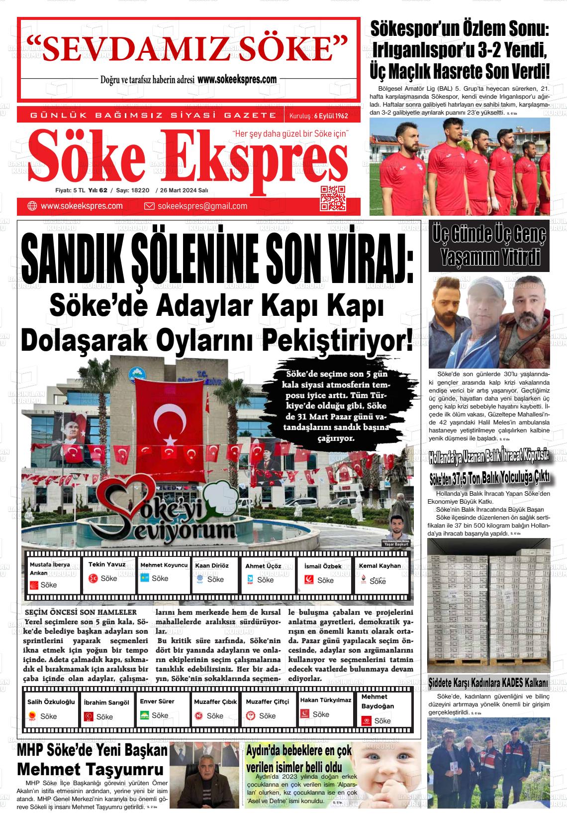 26 Mart 2024 Söke Ekspres Gazete Manşeti