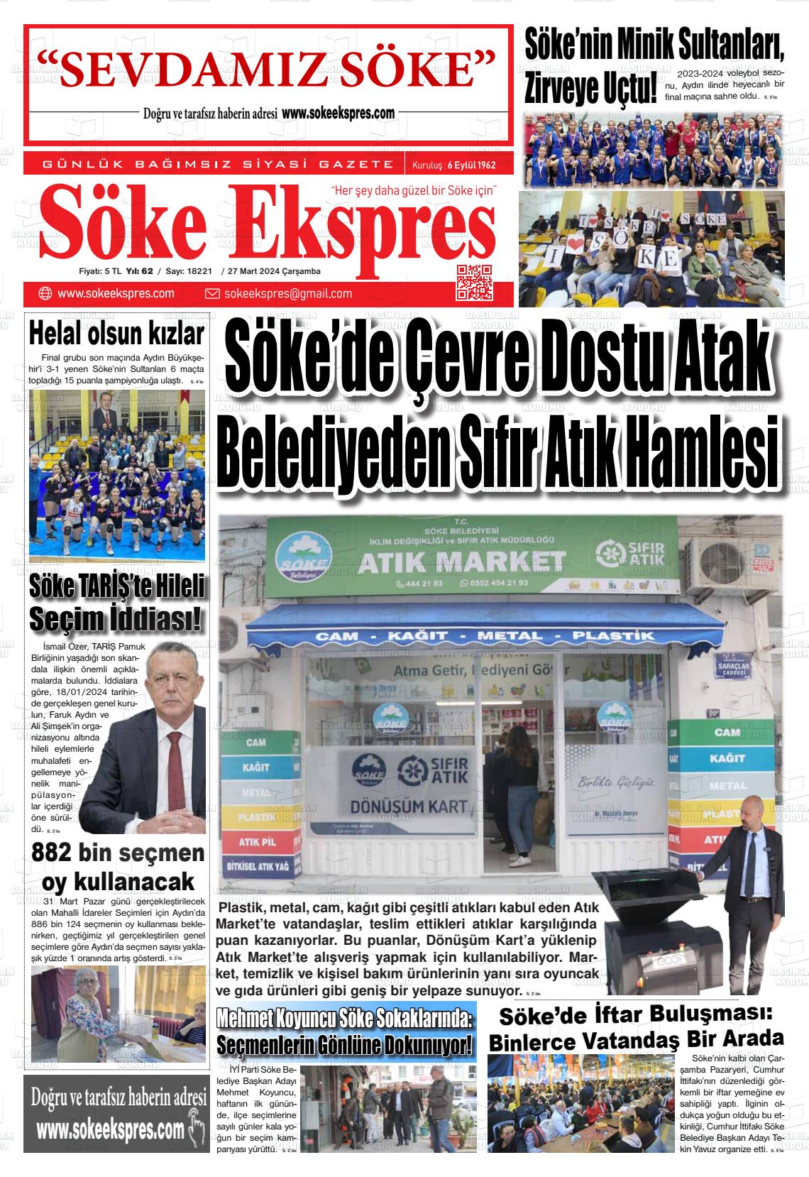 27 Mart 2024 Söke Ekspres Gazete Manşeti