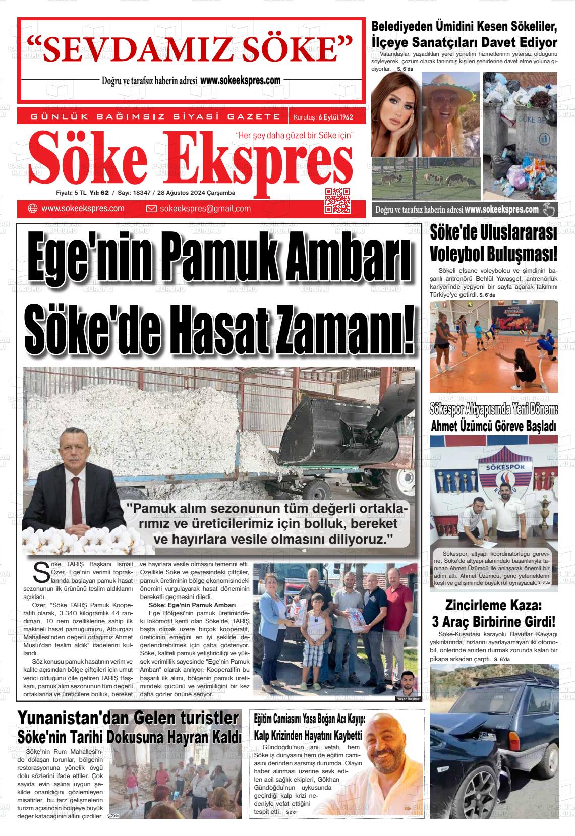 28 Ağustos 2024 Söke Ekspres Gazete Manşeti