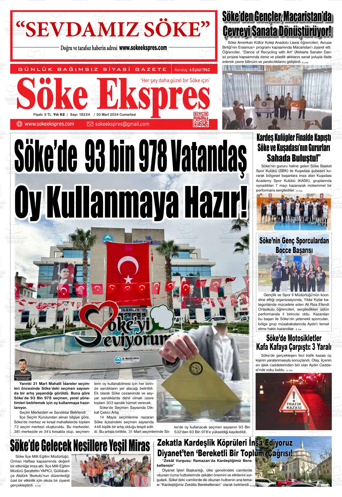 30 Mart 2024 Söke Ekspres Gazete Manşeti