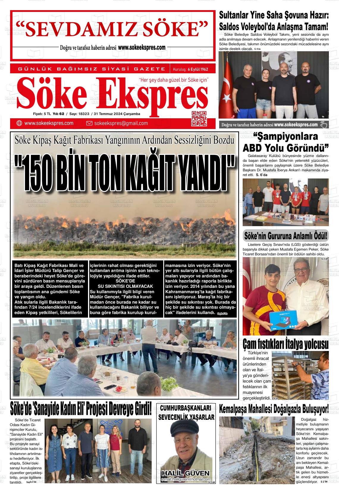 31 Temmuz 2024 Söke Ekspres Gazete Manşeti