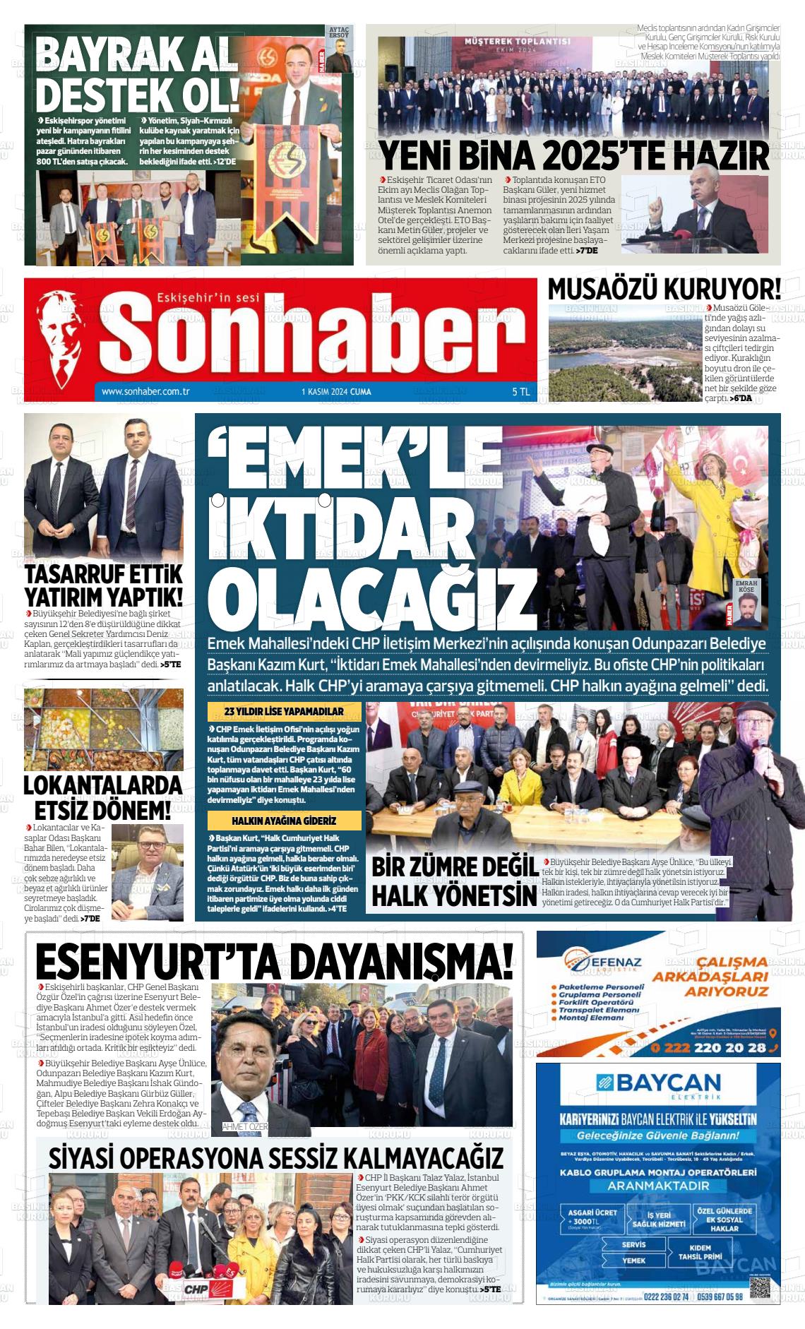 01 Kasım 2024 Eskişehir Son Haber Gazete Manşeti