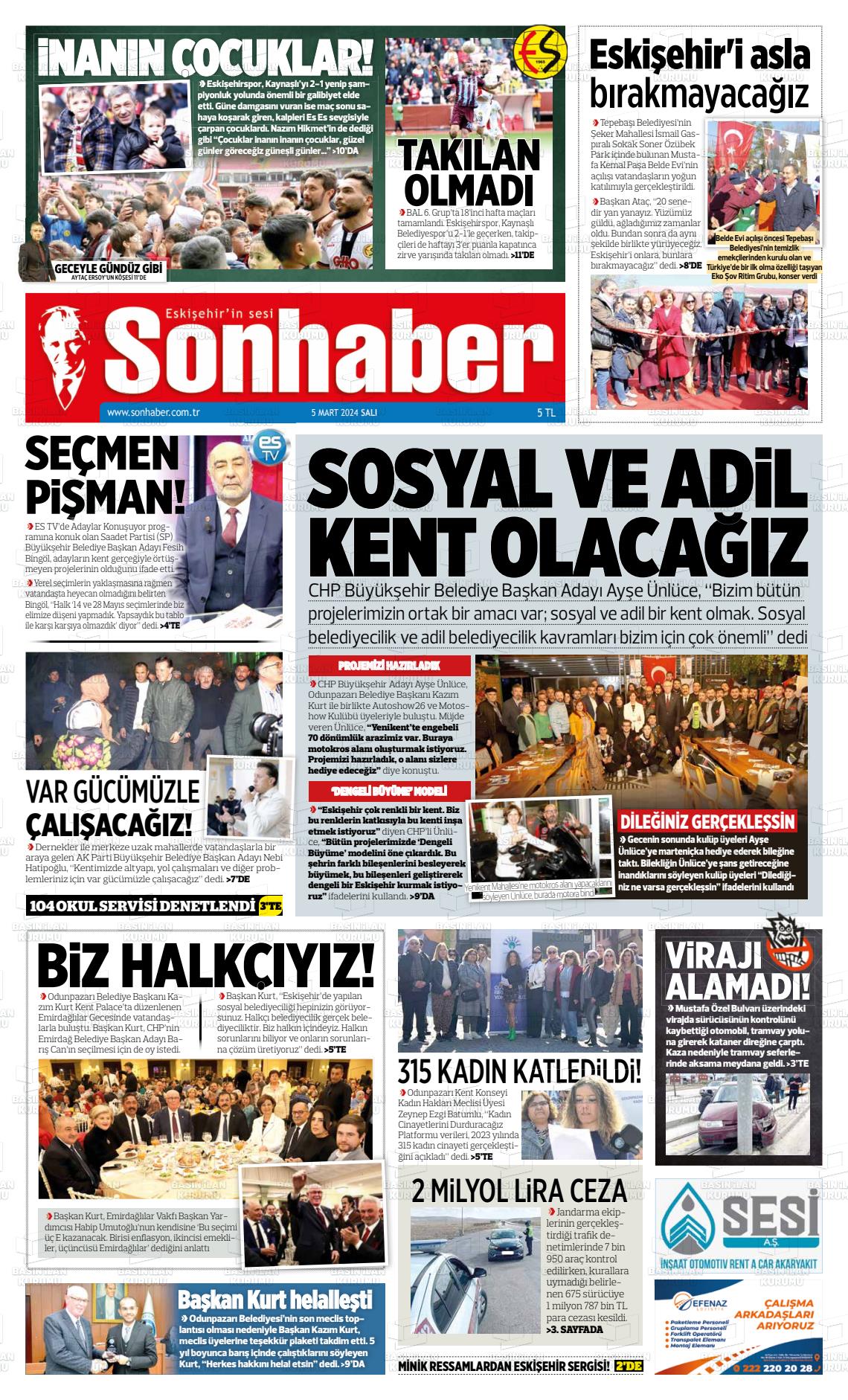 05 Mart 2024 Eskişehir Son Haber Gazete Manşeti