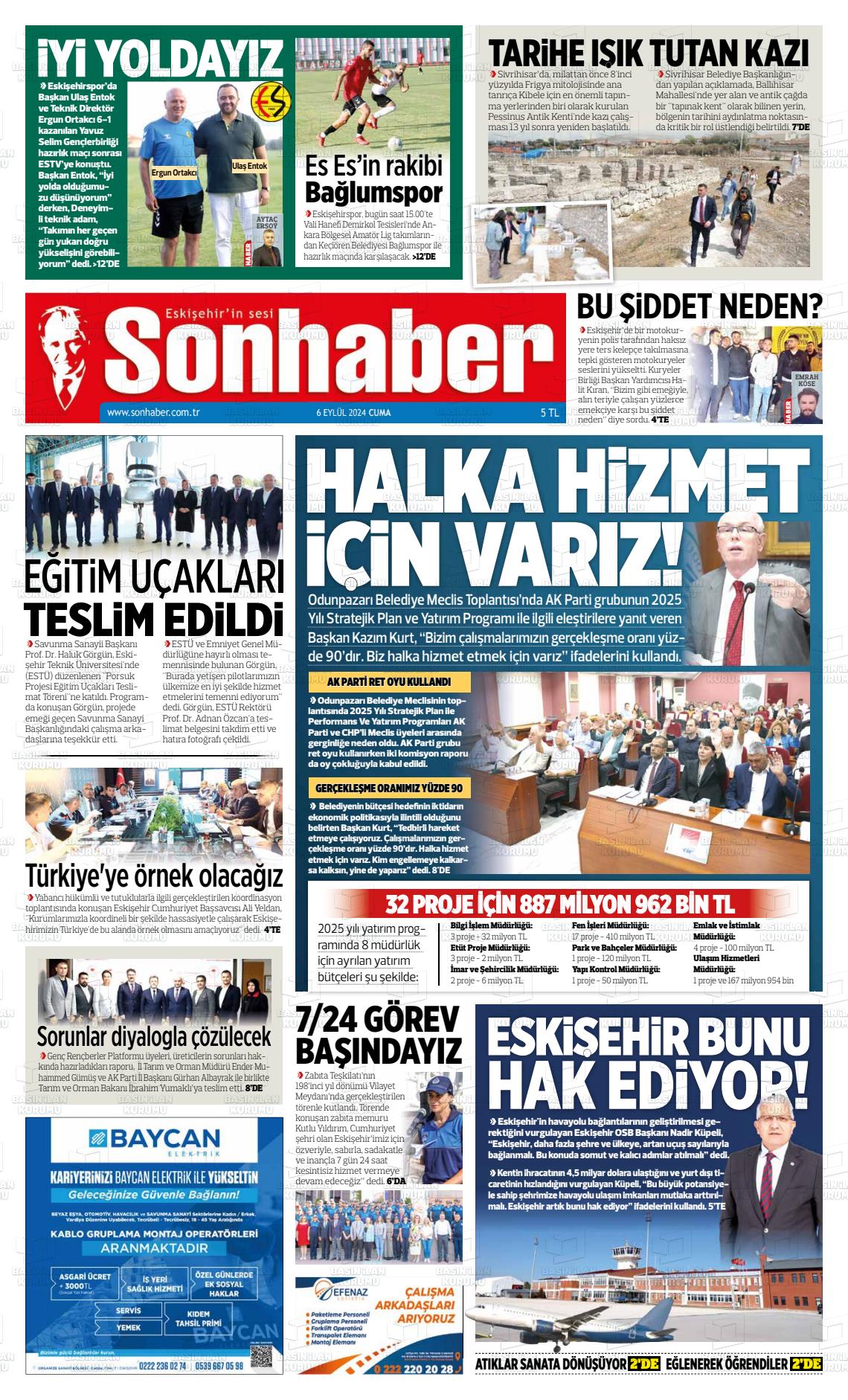 06 Eylül 2024 Eskişehir Son Haber Gazete Manşeti