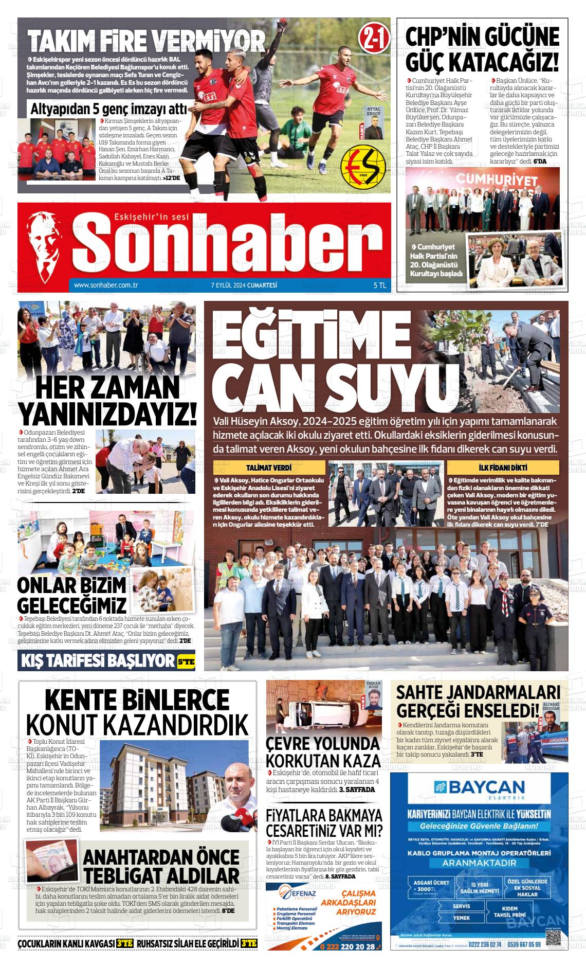 07 Eylül 2024 Eskişehir Son Haber Gazete Manşeti