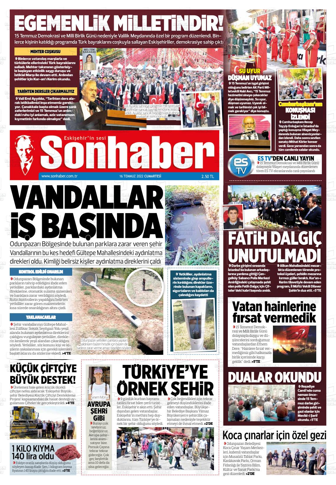 16 temmuz 2022 tarihli eskişehir son haber gazete manşetleri