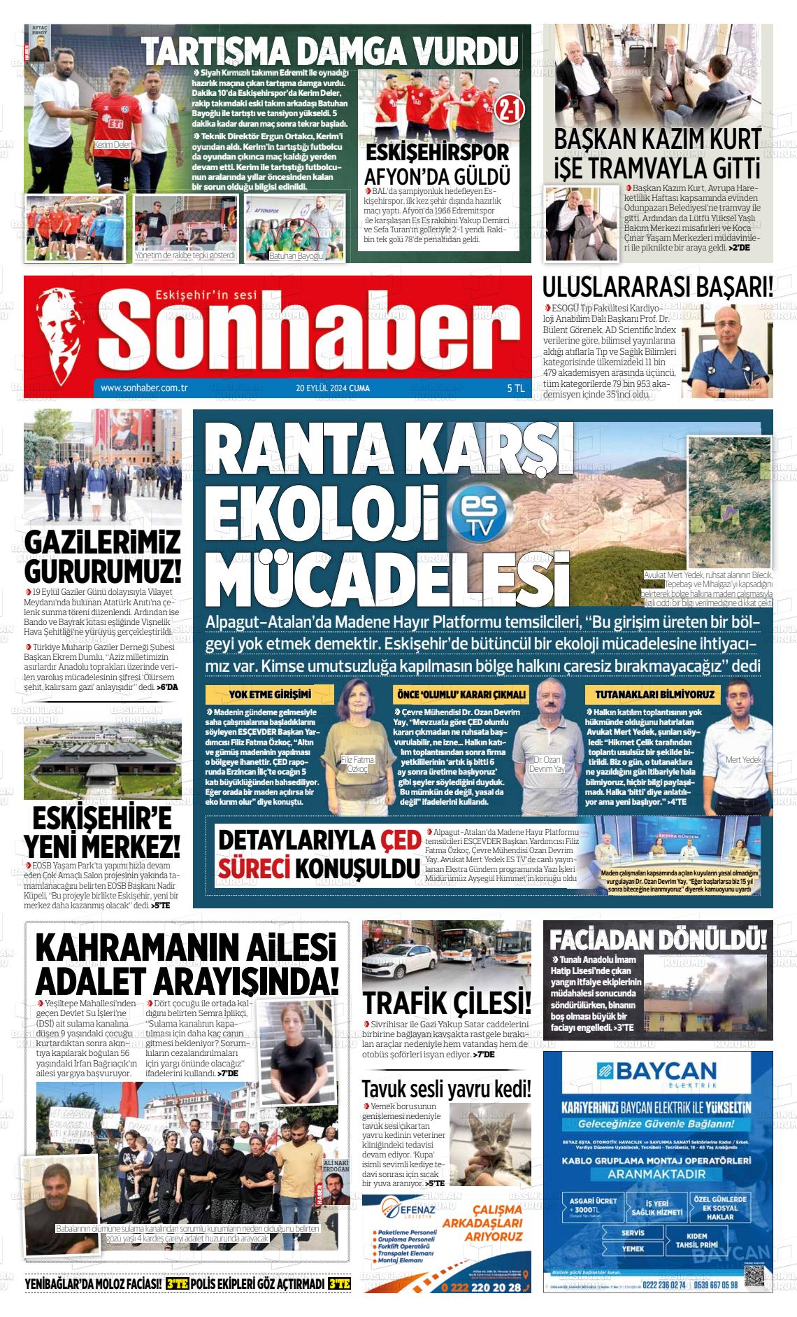 20 Eylül 2024 Eskişehir Son Haber Gazete Manşeti