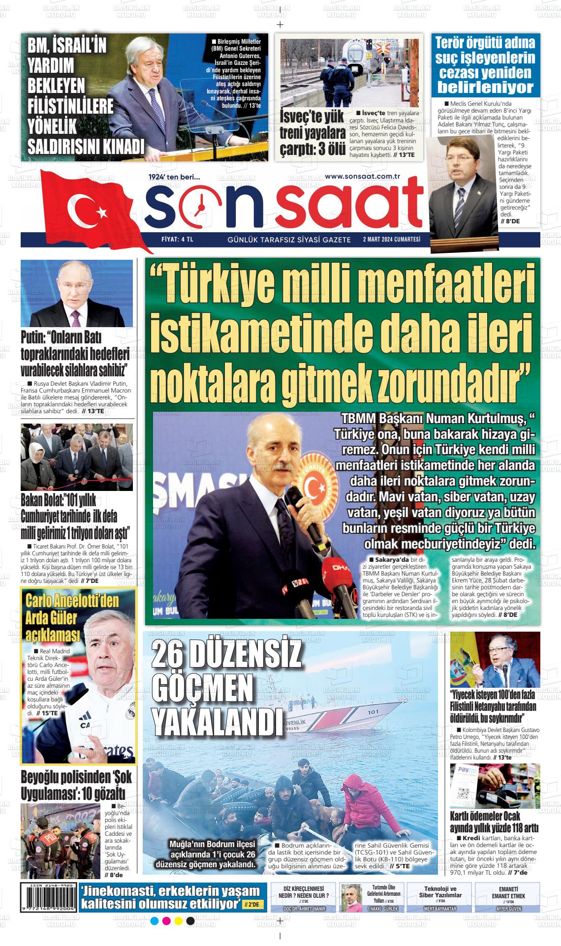 02 Mart 2024 Son Saat Gazete Manşeti