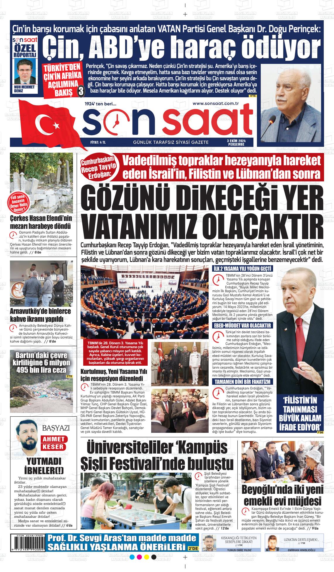 03 Ekim 2024 Son Saat Gazete Manşeti