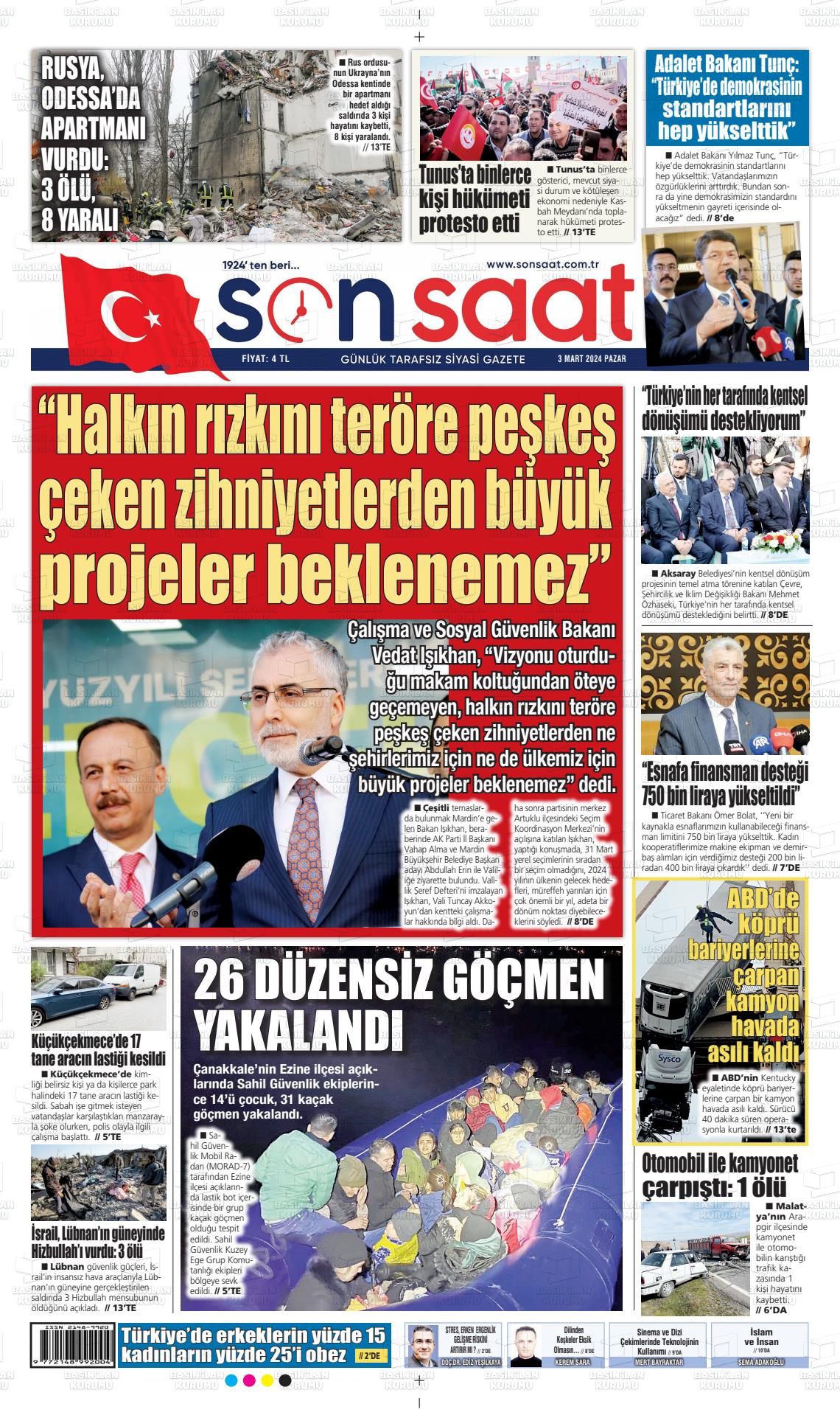 03 Mart 2024 Son Saat Gazete Manşeti