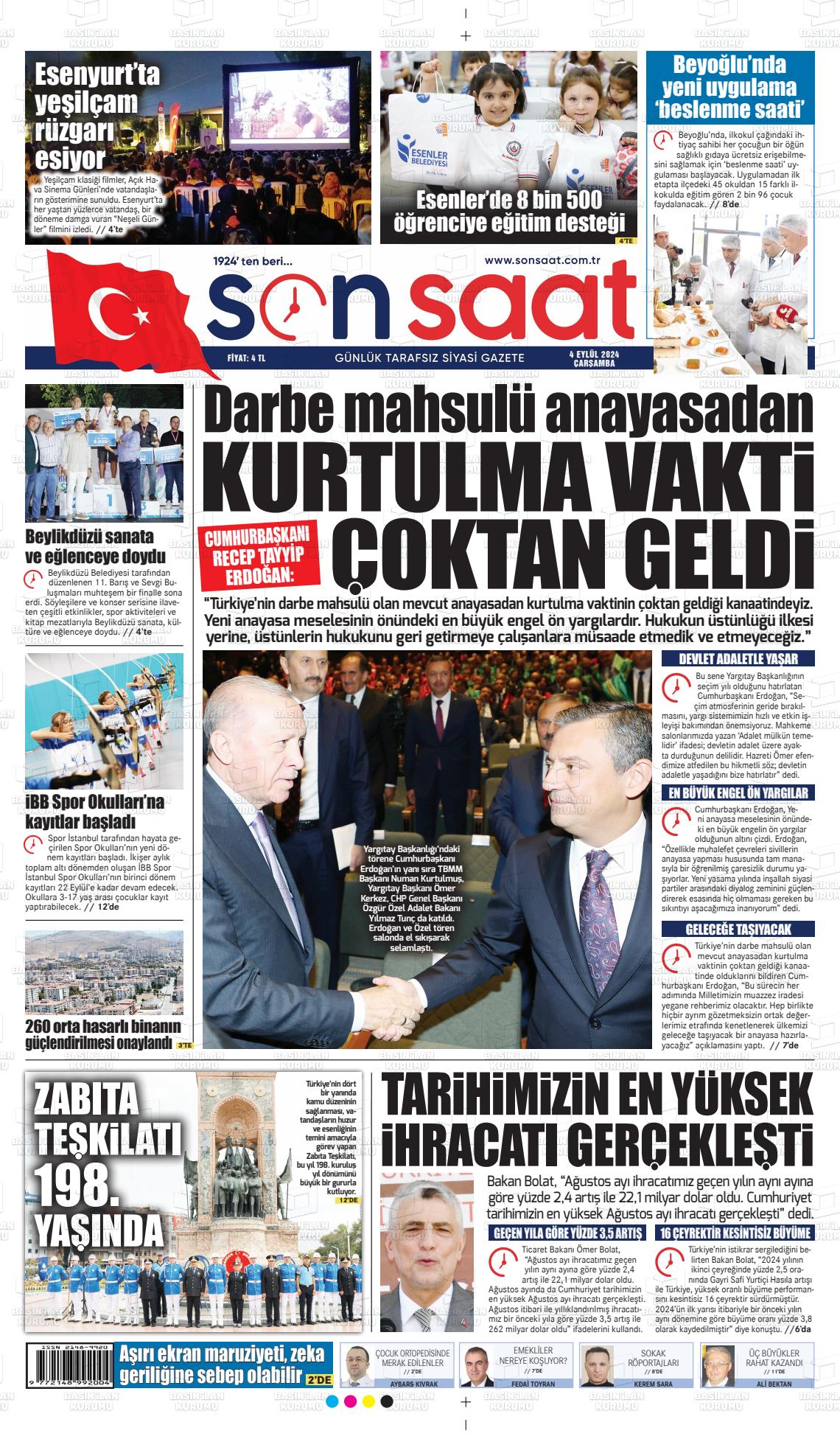 04 Eylül 2024 Son Saat Gazete Manşeti