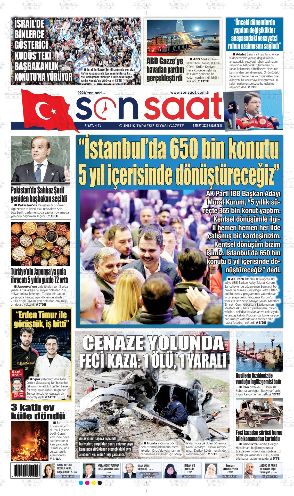 04 Mart 2024 Son Saat Gazete Manşeti