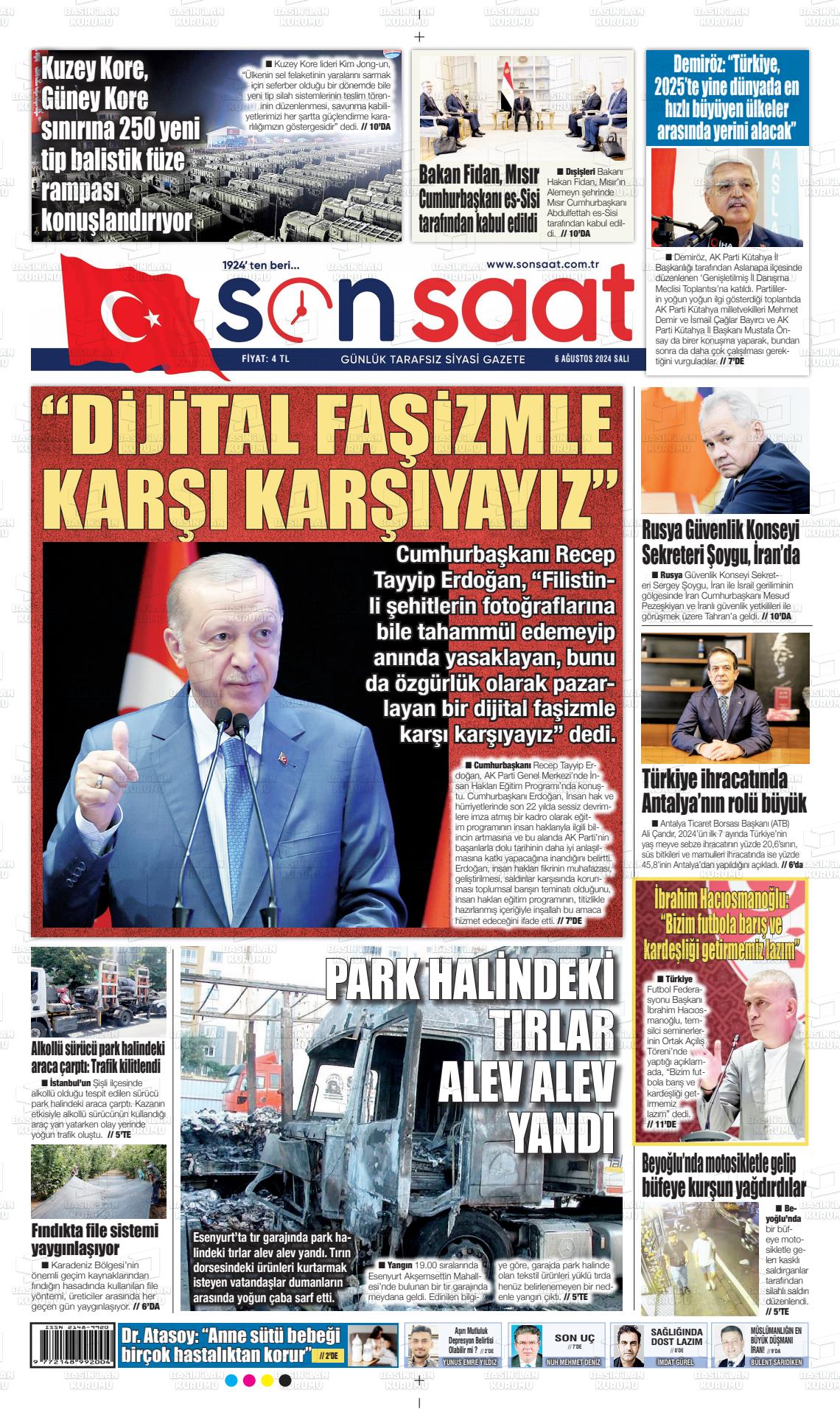 06 Ağustos 2024 Son Saat Gazete Manşeti