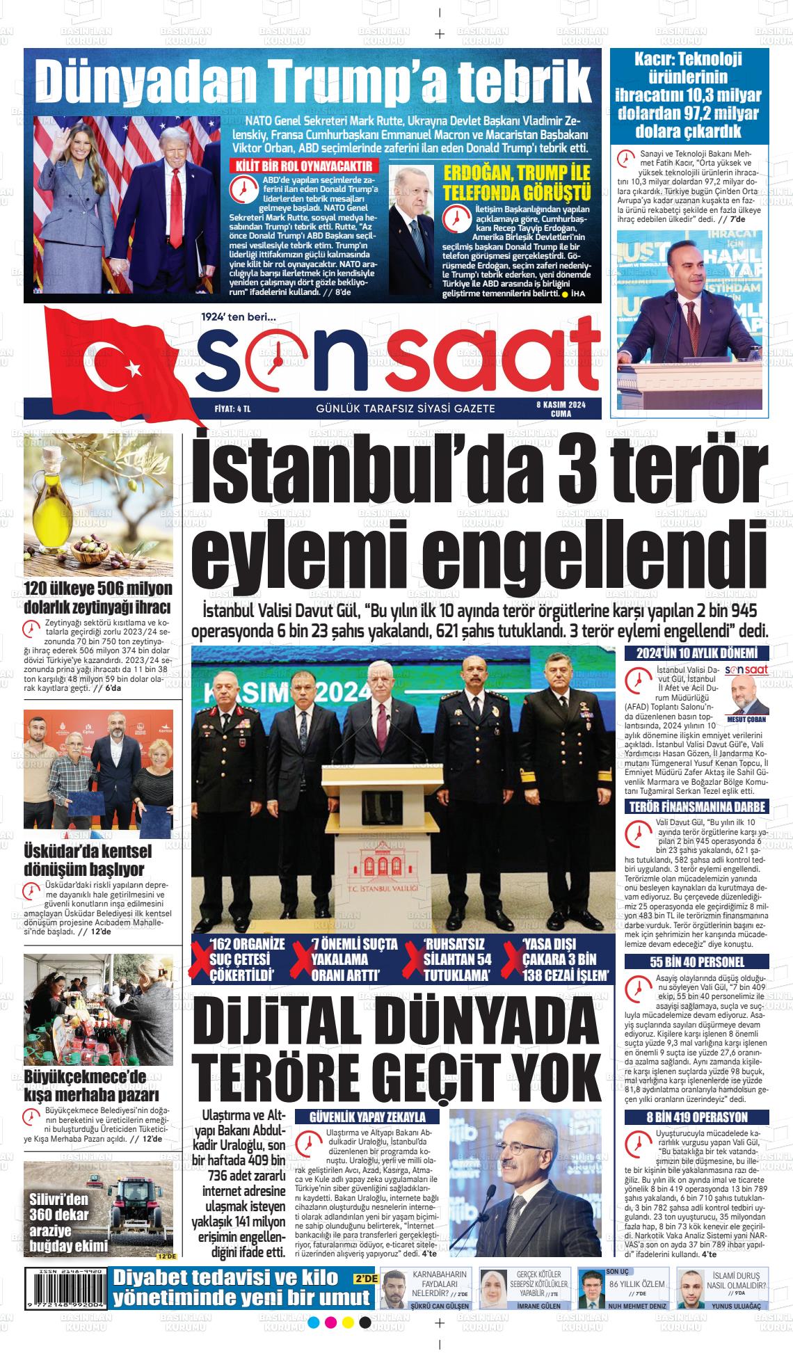 08 Kasım 2024 Son Saat Gazete Manşeti