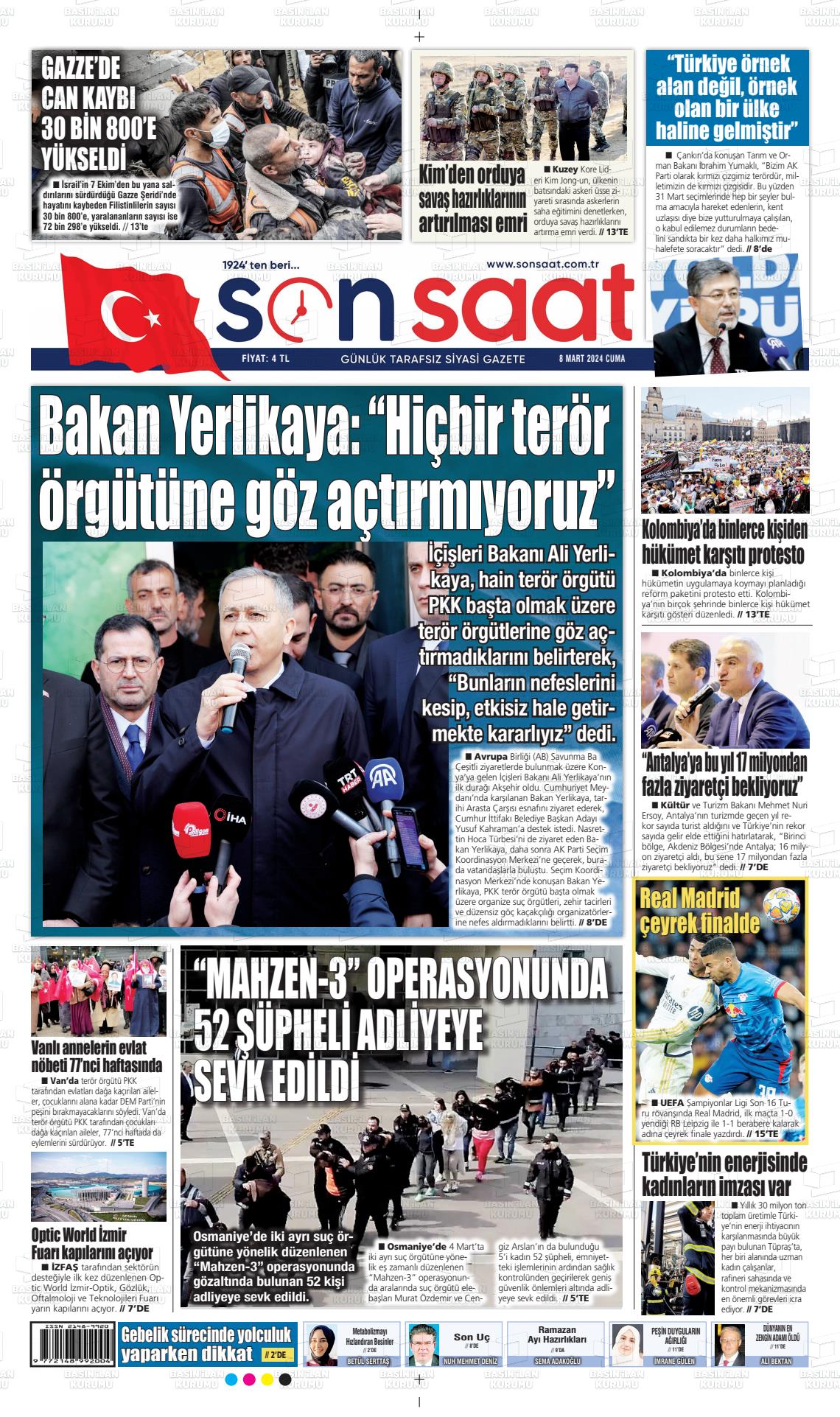 08 Mart 2024 Son Saat Gazete Manşeti