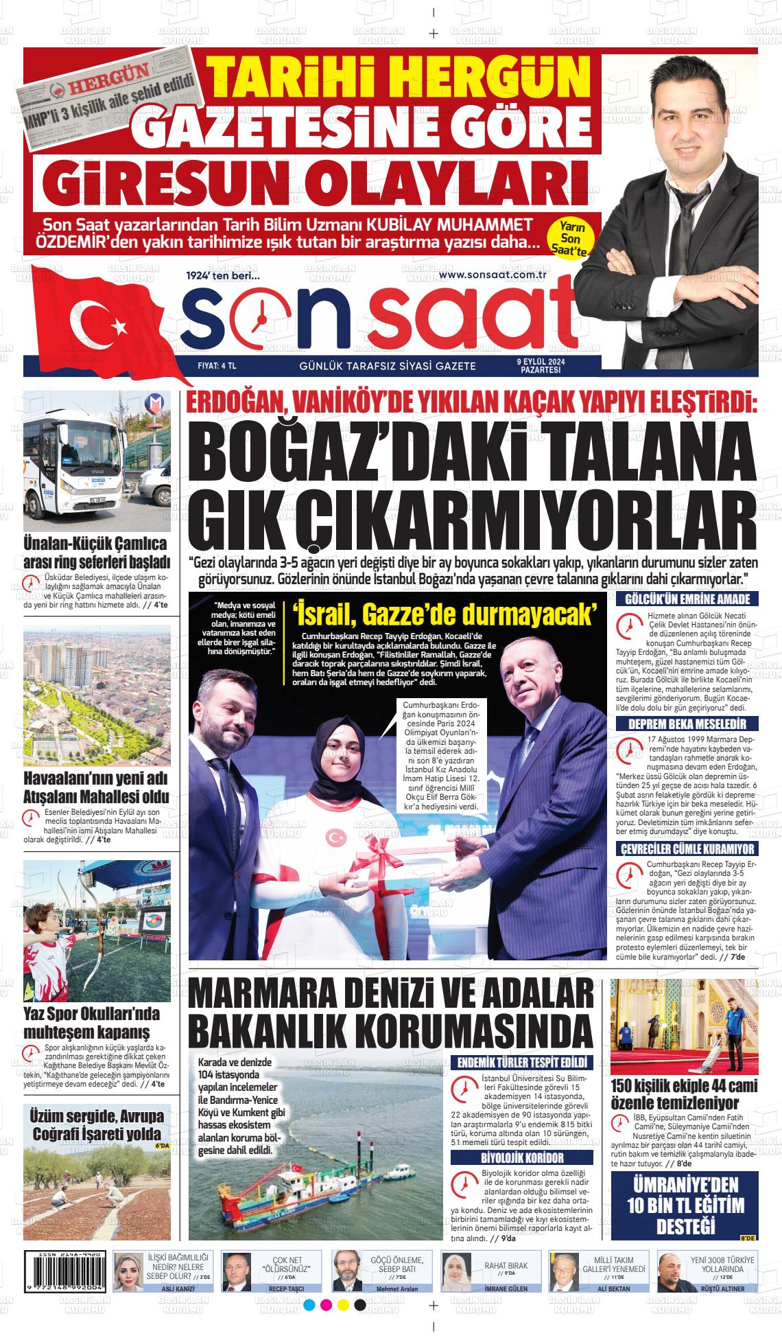 09 Eylül 2024 Son Saat Gazete Manşeti