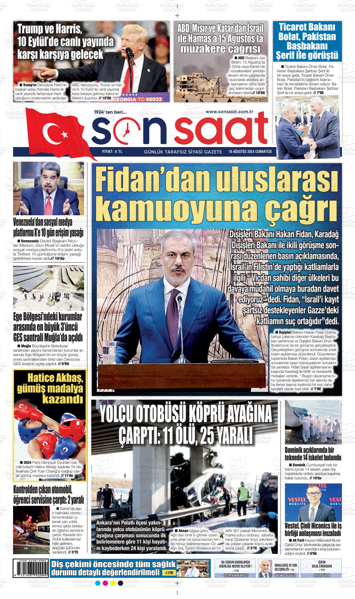 10 Ağustos 2024 Son Saat Gazete Manşeti