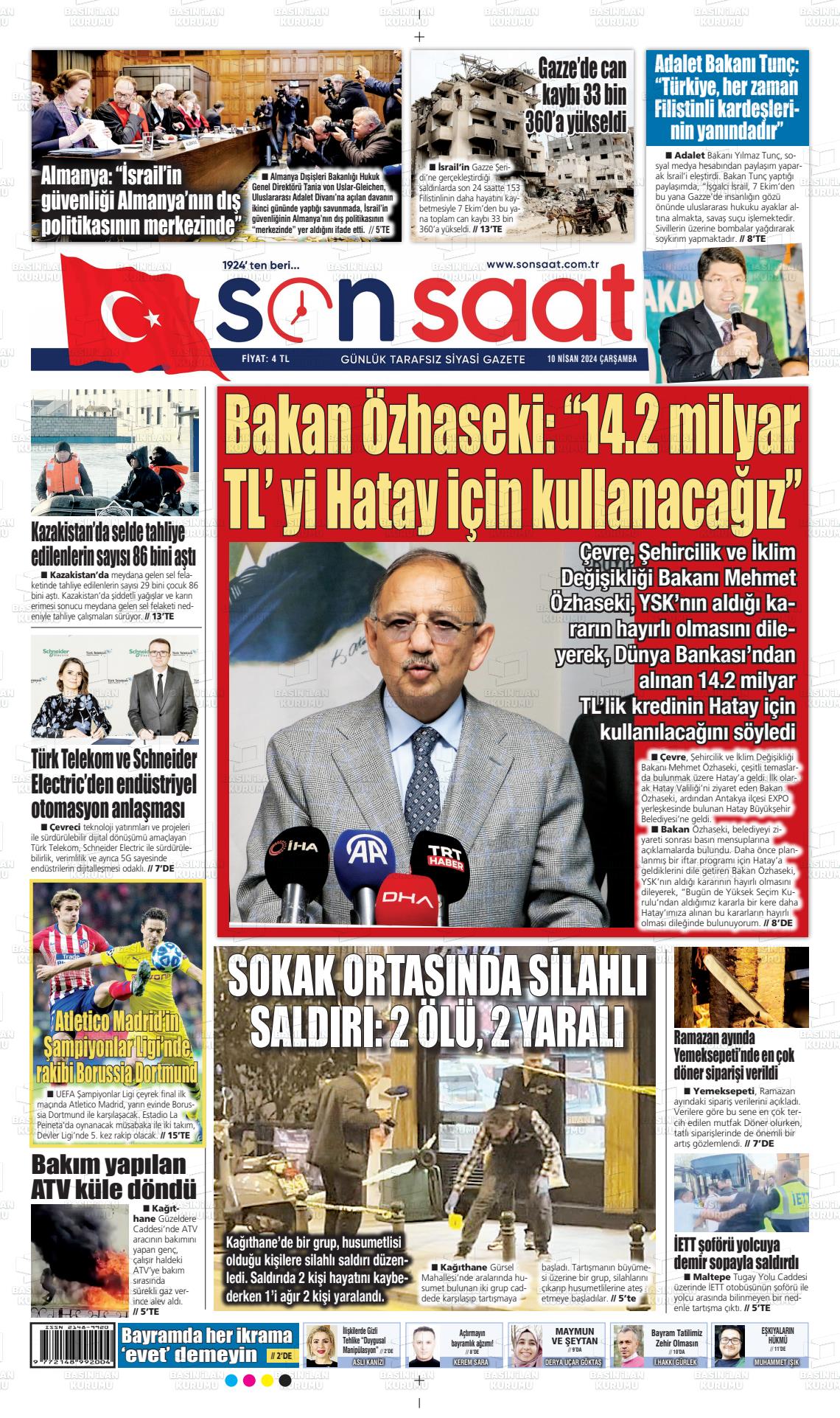 10 Nisan 2024 Son Saat Gazete Manşeti