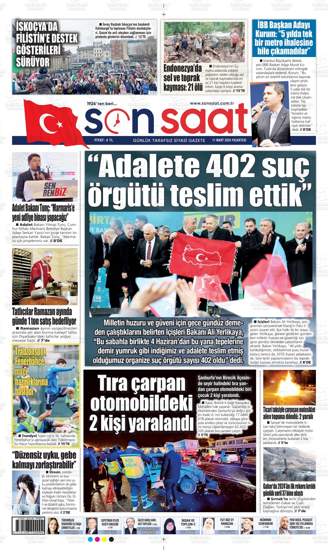 11 Mart 2024 Son Saat Gazete Manşeti