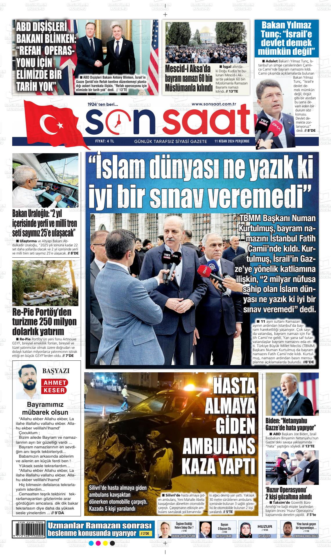 11 Nisan 2024 Son Saat Gazete Manşeti