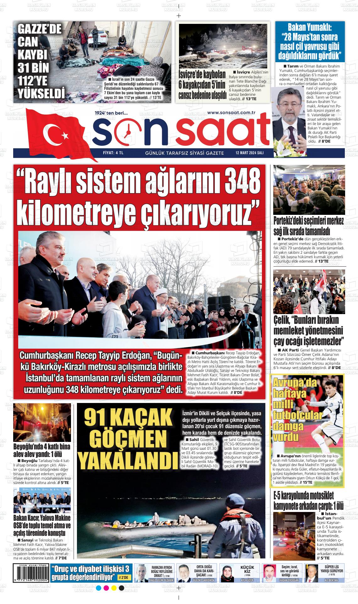 12 Mart 2024 Son Saat Gazete Manşeti