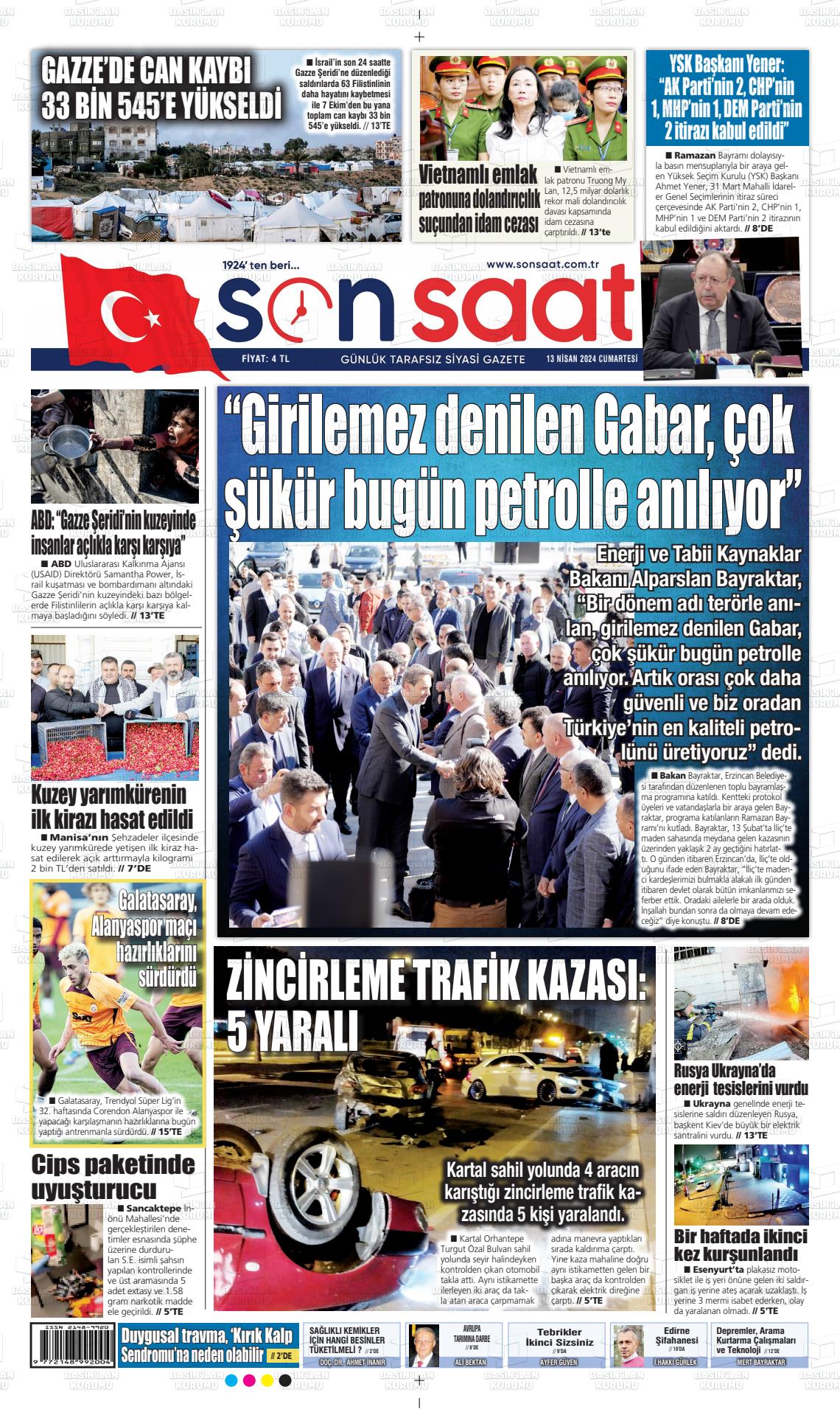 13 Nisan 2024 Son Saat Gazete Manşeti