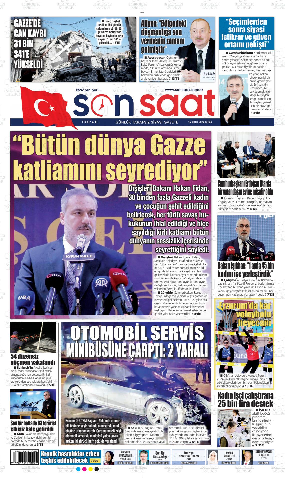 15 Mart 2024 Son Saat Gazete Manşeti