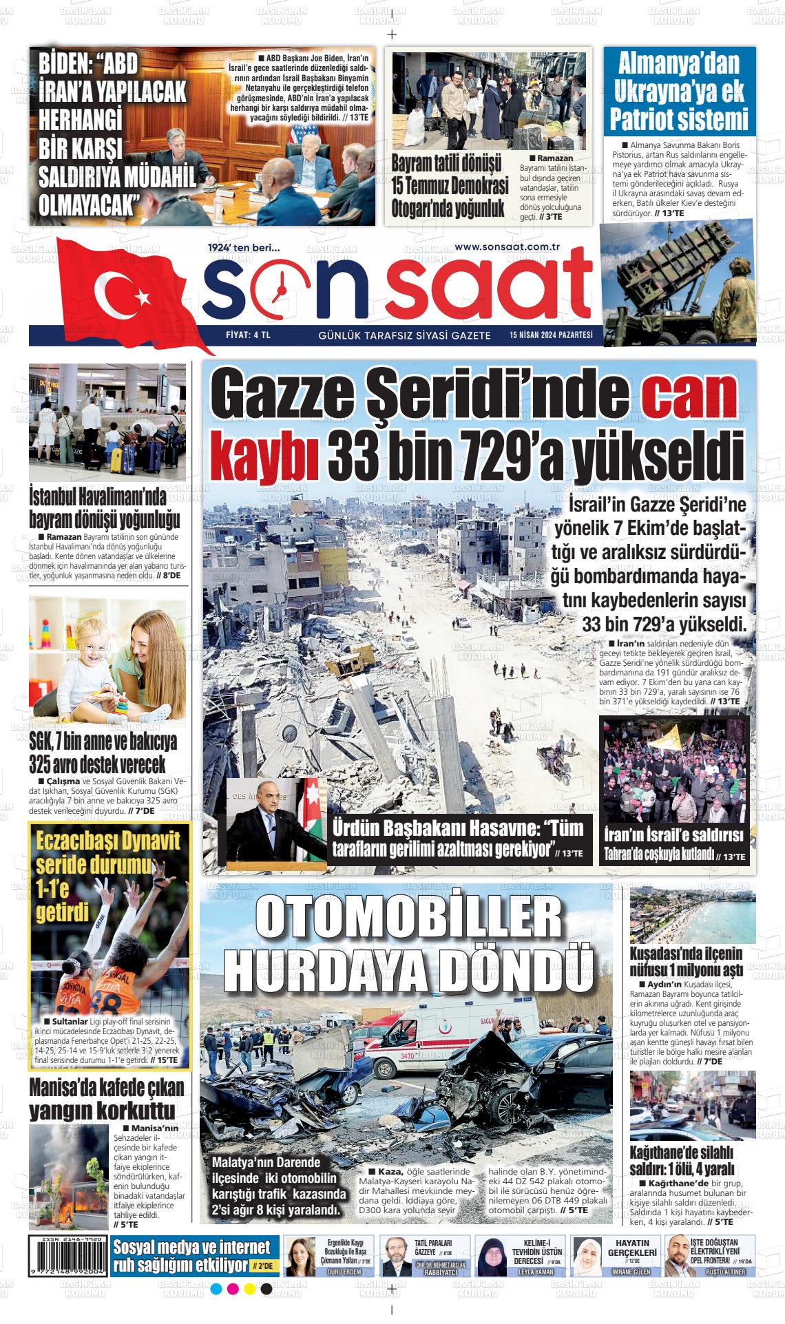 15 Nisan 2024 Son Saat Gazete Manşeti