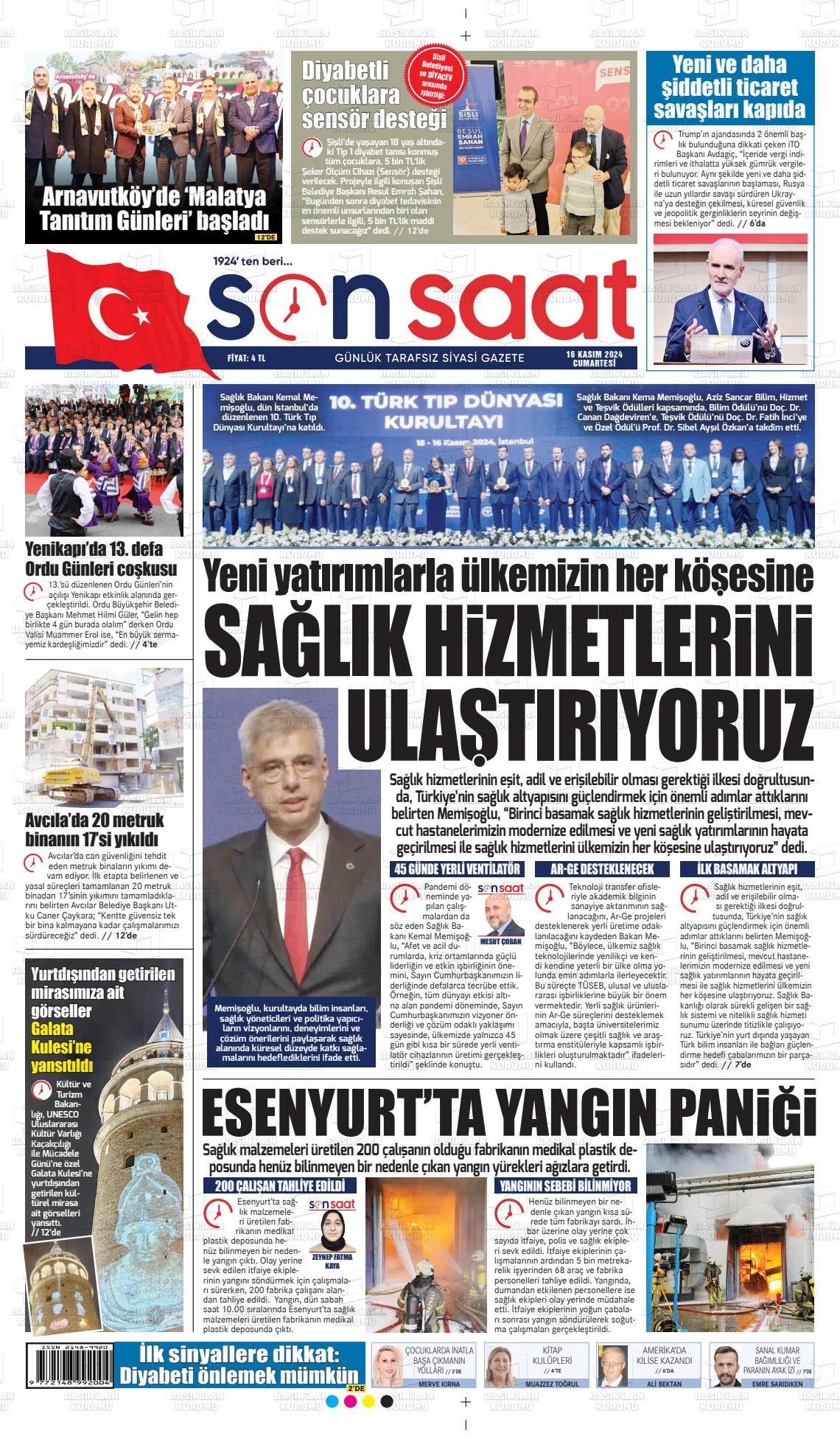 16 Kasım 2024 Son Saat Gazete Manşeti