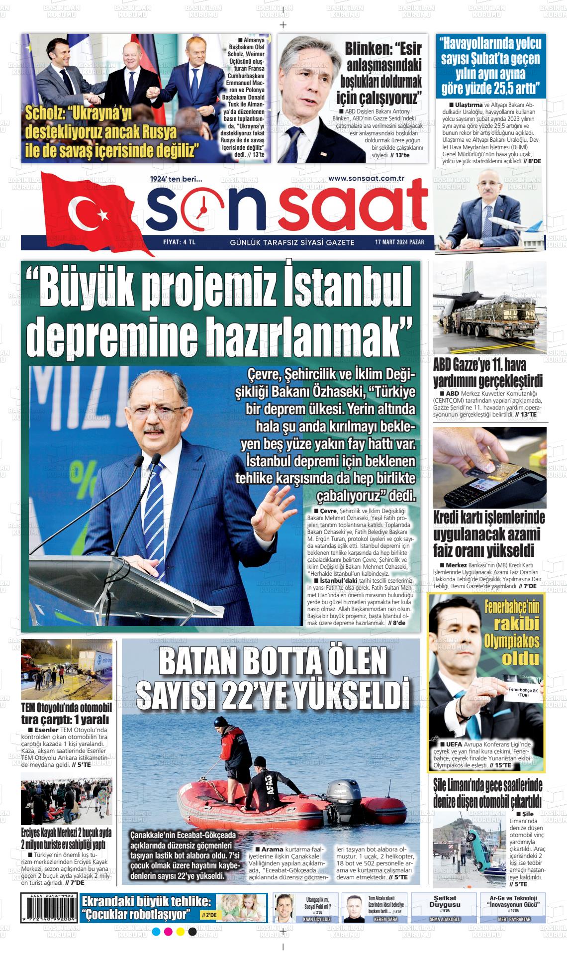 17 Mart 2024 Son Saat Gazete Manşeti