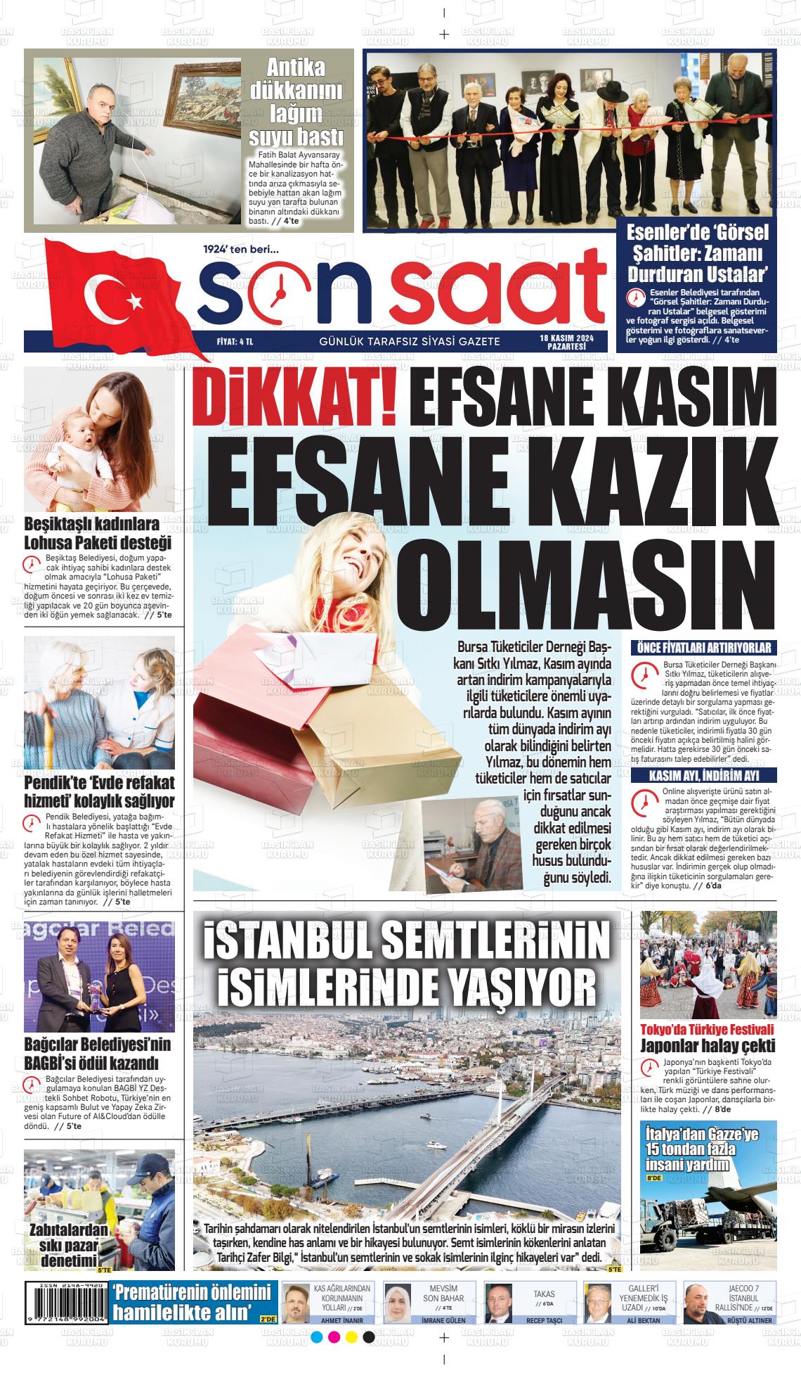 18 Kasım 2024 Son Saat Gazete Manşeti