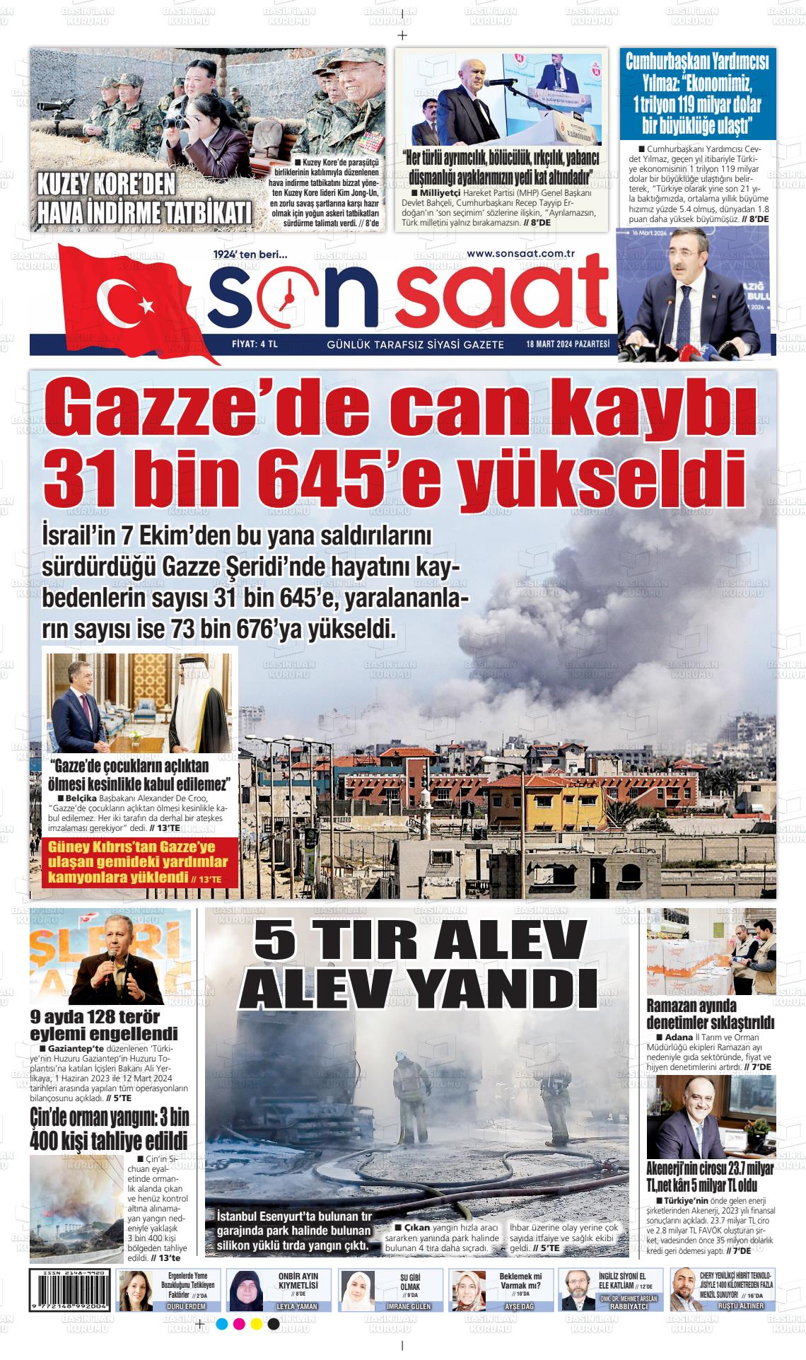 18 Mart 2024 Son Saat Gazete Manşeti