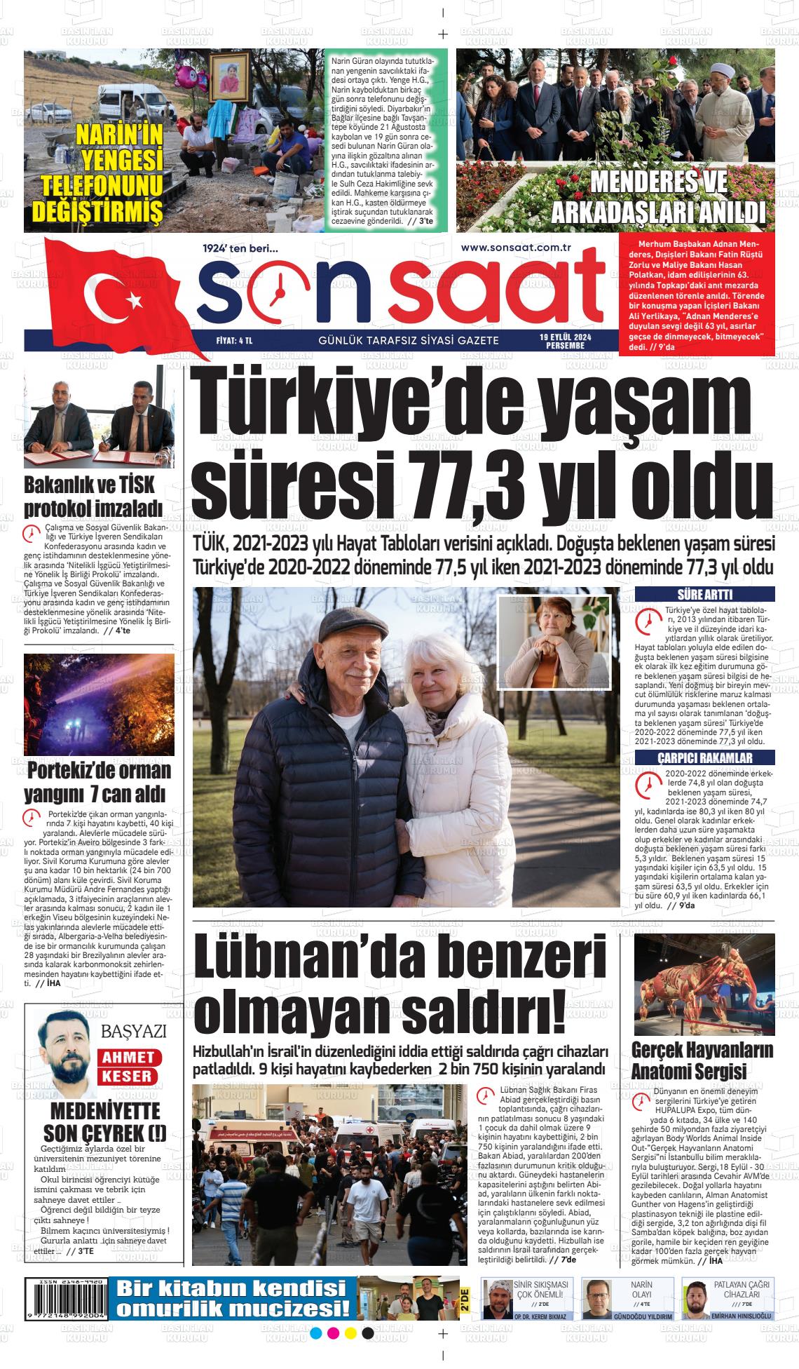 19 Eylül 2024 Son Saat Gazete Manşeti