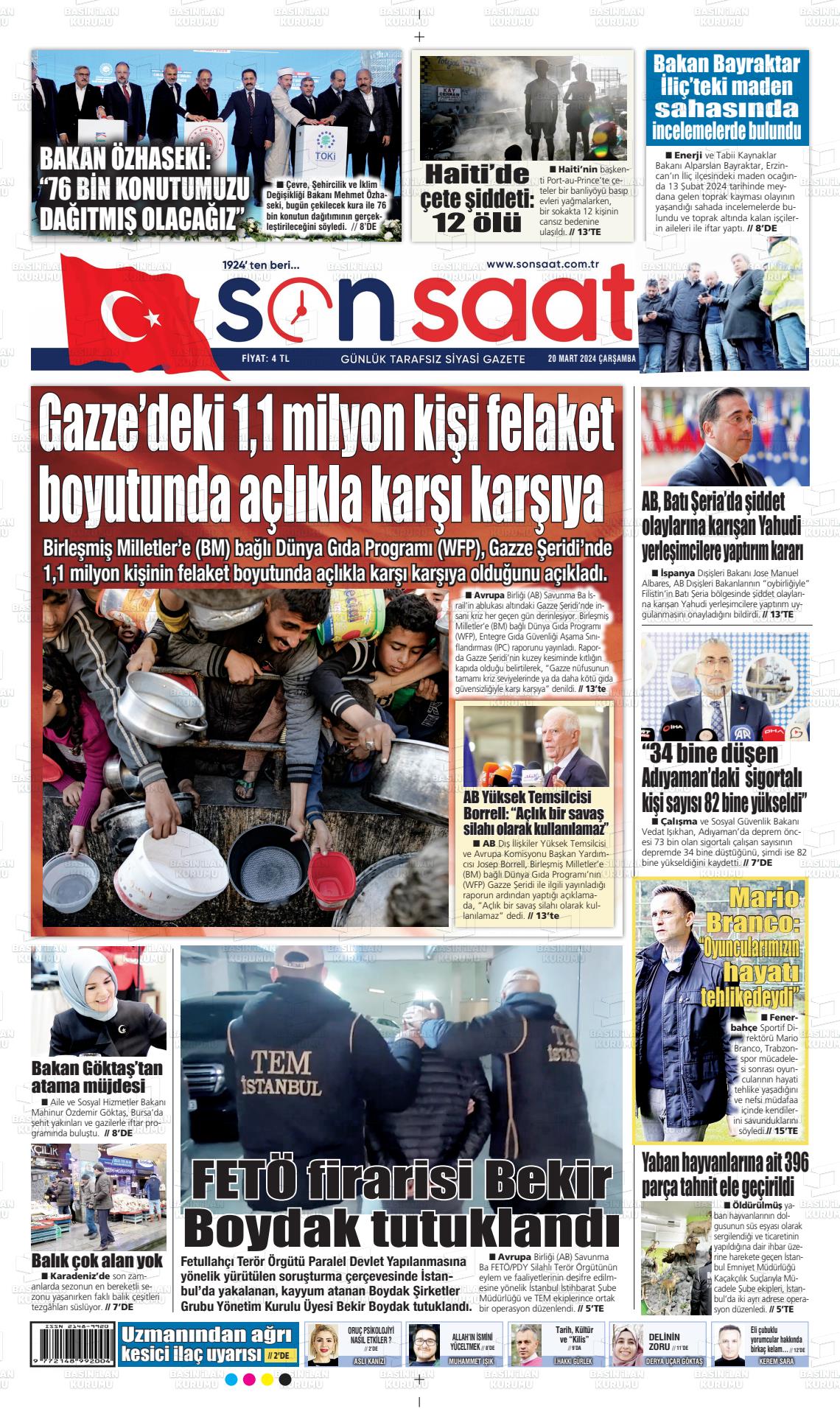 20 Mart 2024 Son Saat Gazete Manşeti