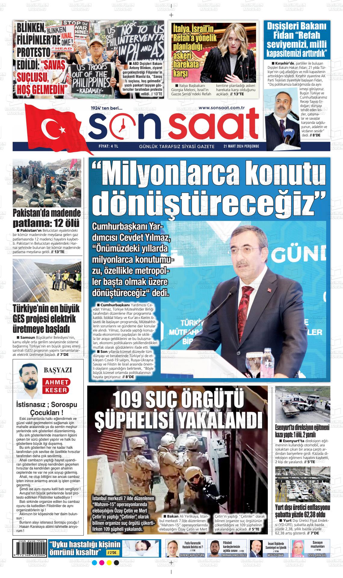 21 Mart 2024 Son Saat Gazete Manşeti