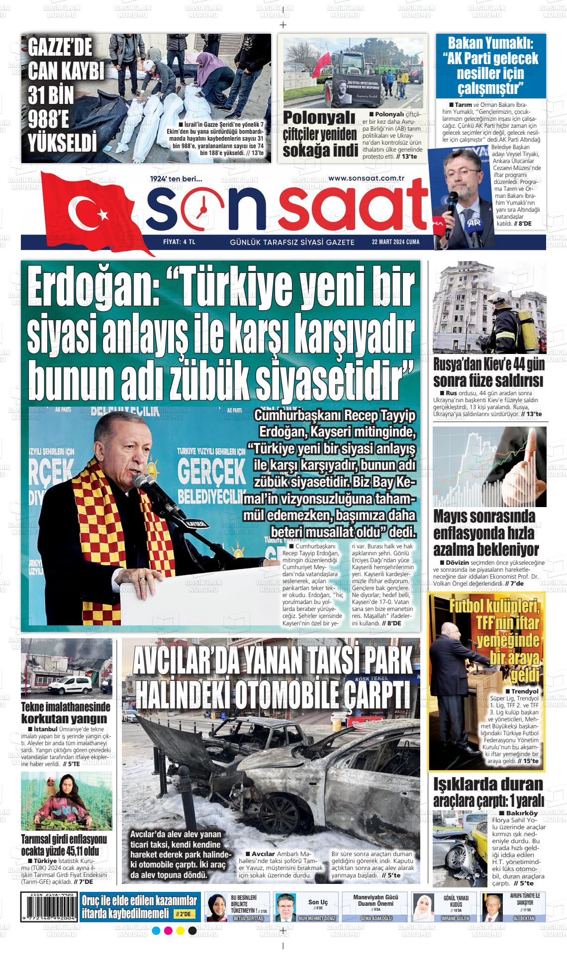 22 Mart 2024 Son Saat Gazete Manşeti