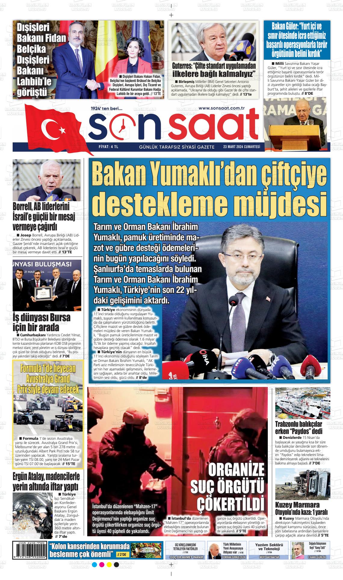 23 Mart 2024 Son Saat Gazete Manşeti