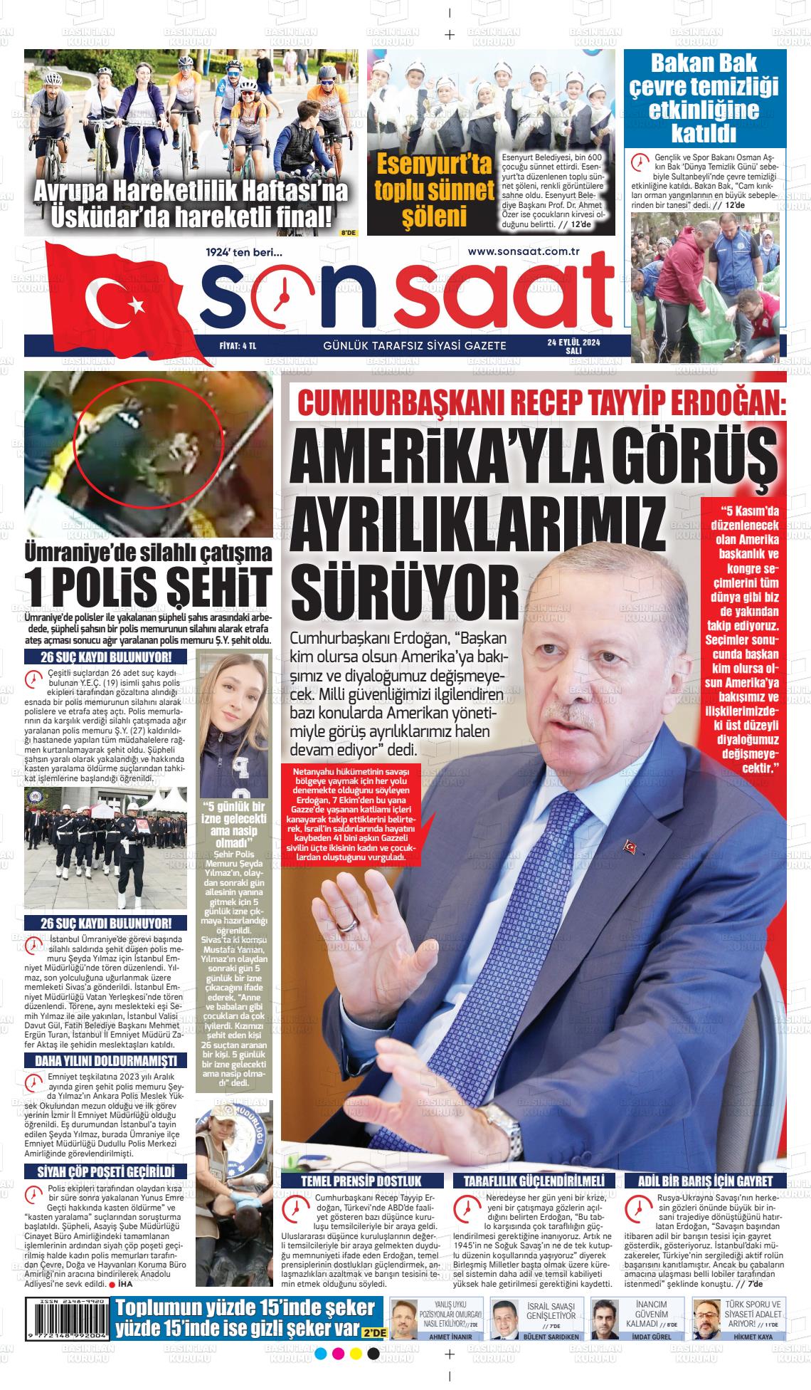 24 Eylül 2024 Son Saat Gazete Manşeti