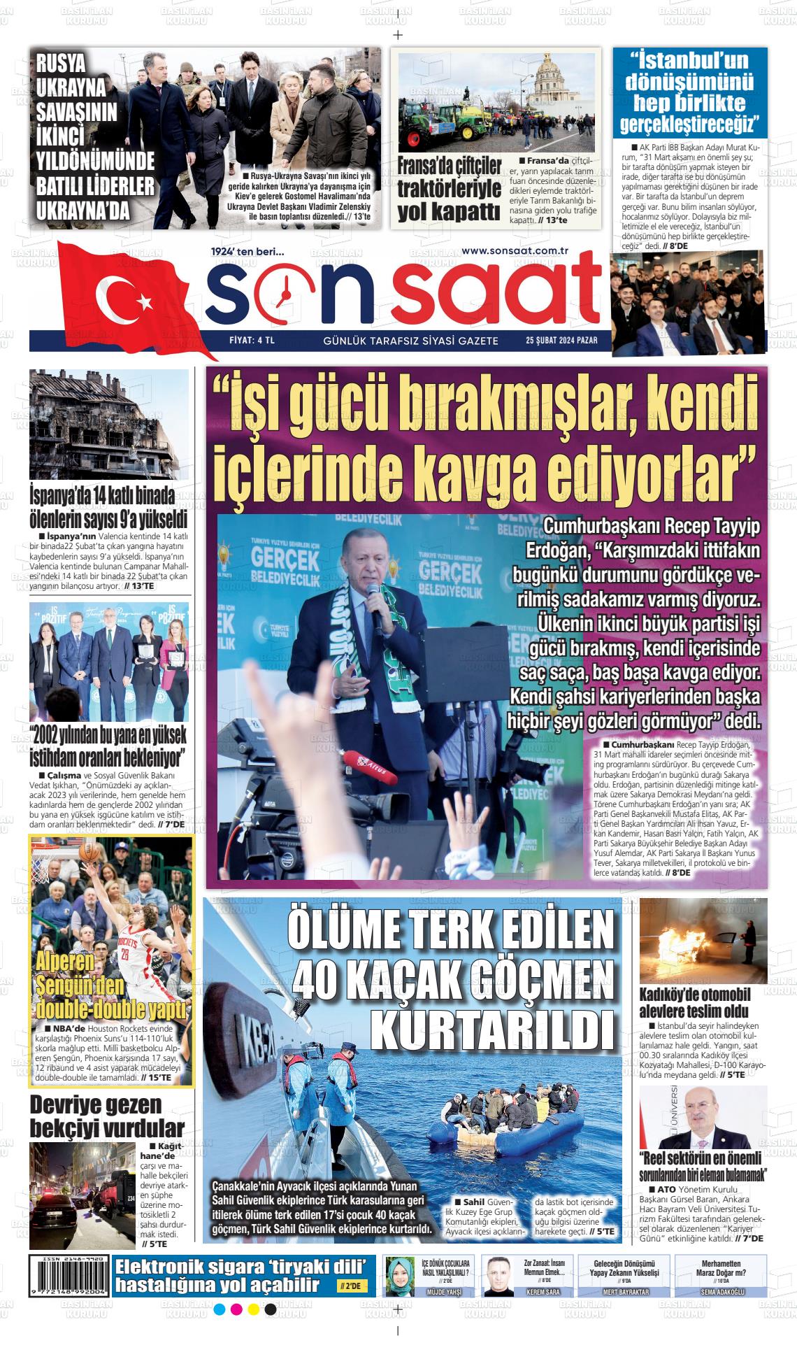 25 Şubat 2024 Son Saat Gazete Manşeti