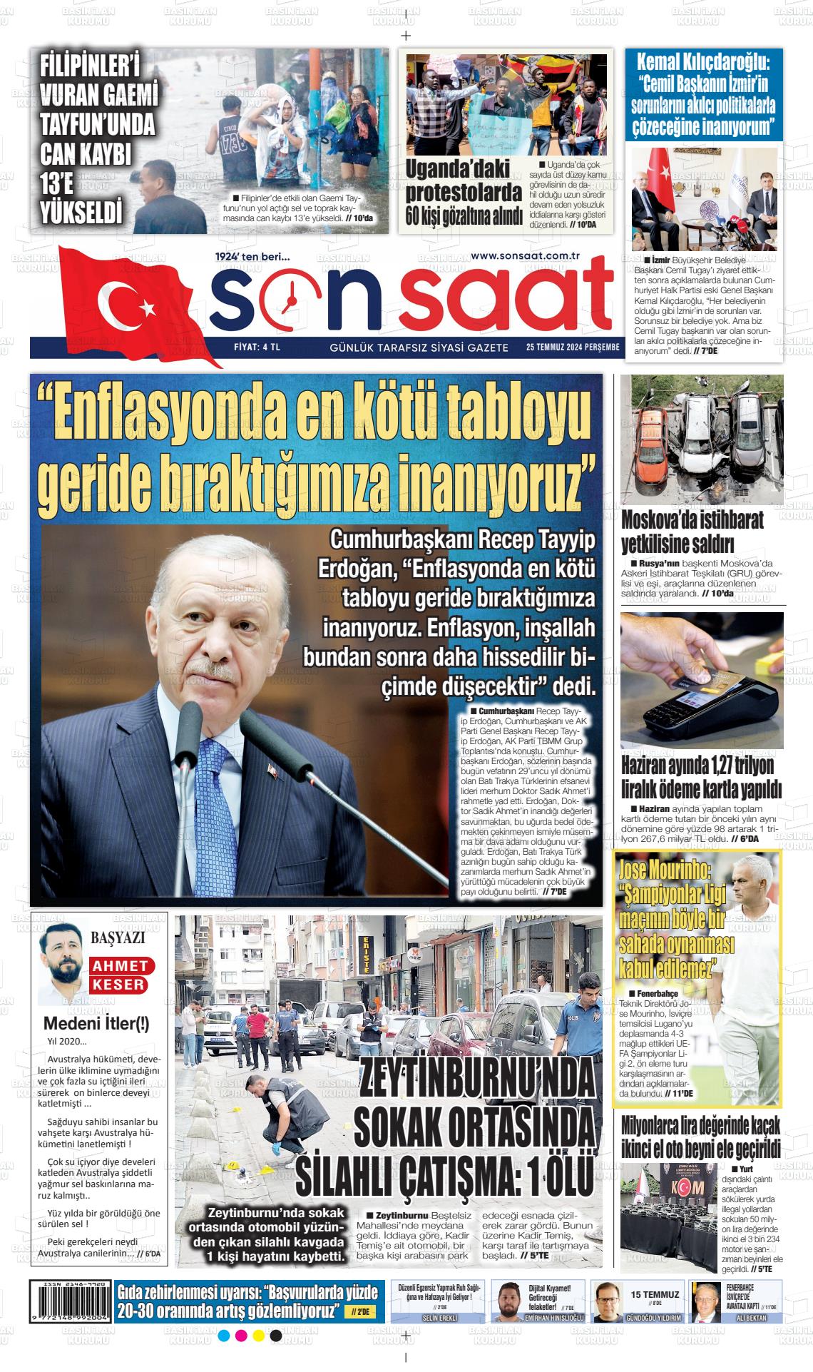 25 Temmuz 2024 Son Saat Gazete Manşeti