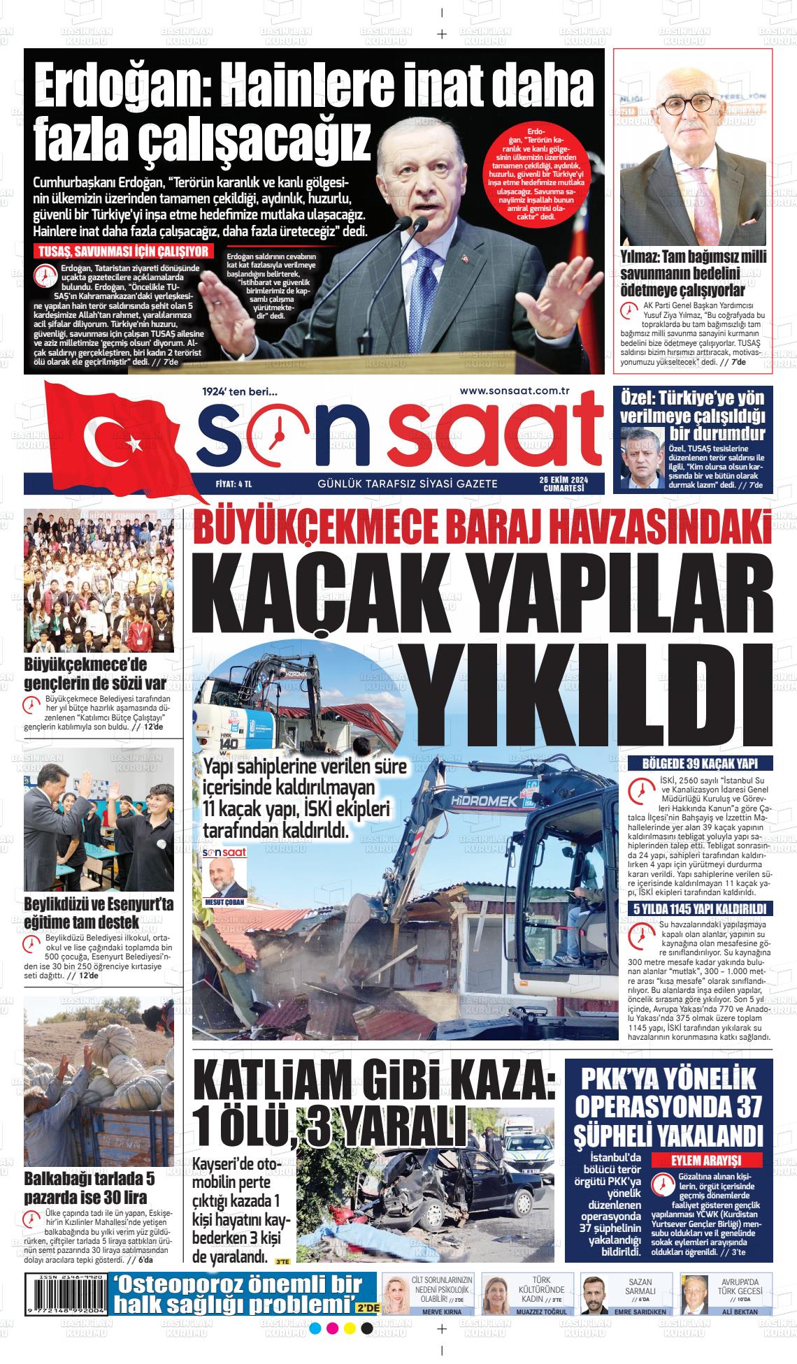 26 Ekim 2024 Son Saat Gazete Manşeti