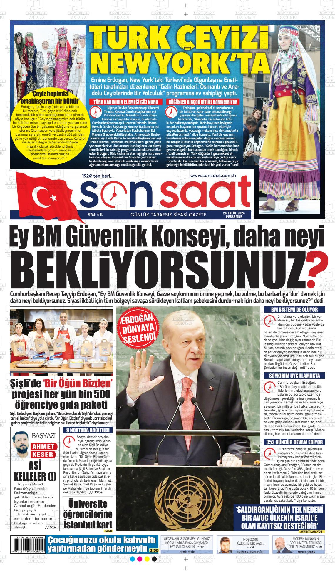 26 Eylül 2024 Son Saat Gazete Manşeti