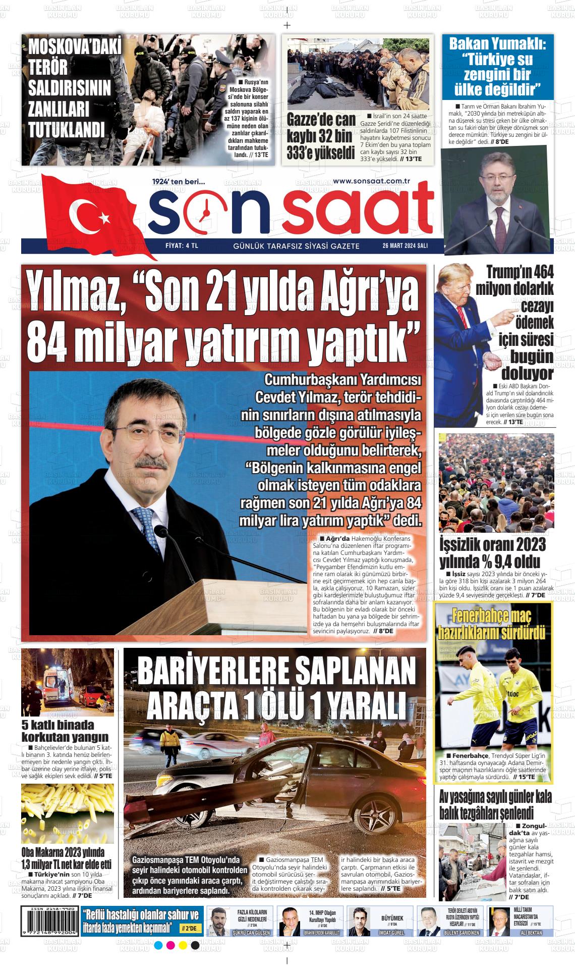 26 Mart 2024 Son Saat Gazete Manşeti