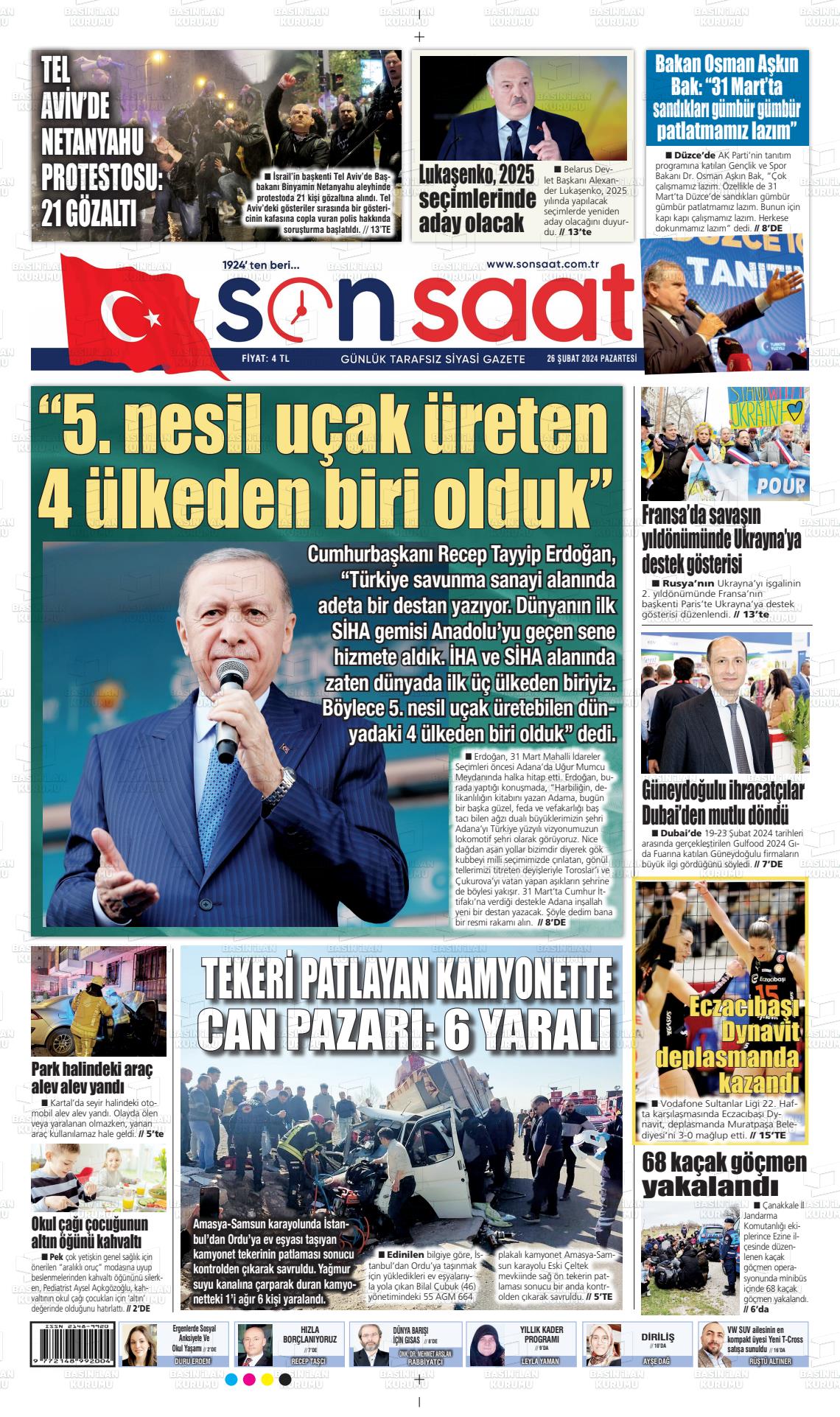 26 Şubat 2024 Son Saat Gazete Manşeti