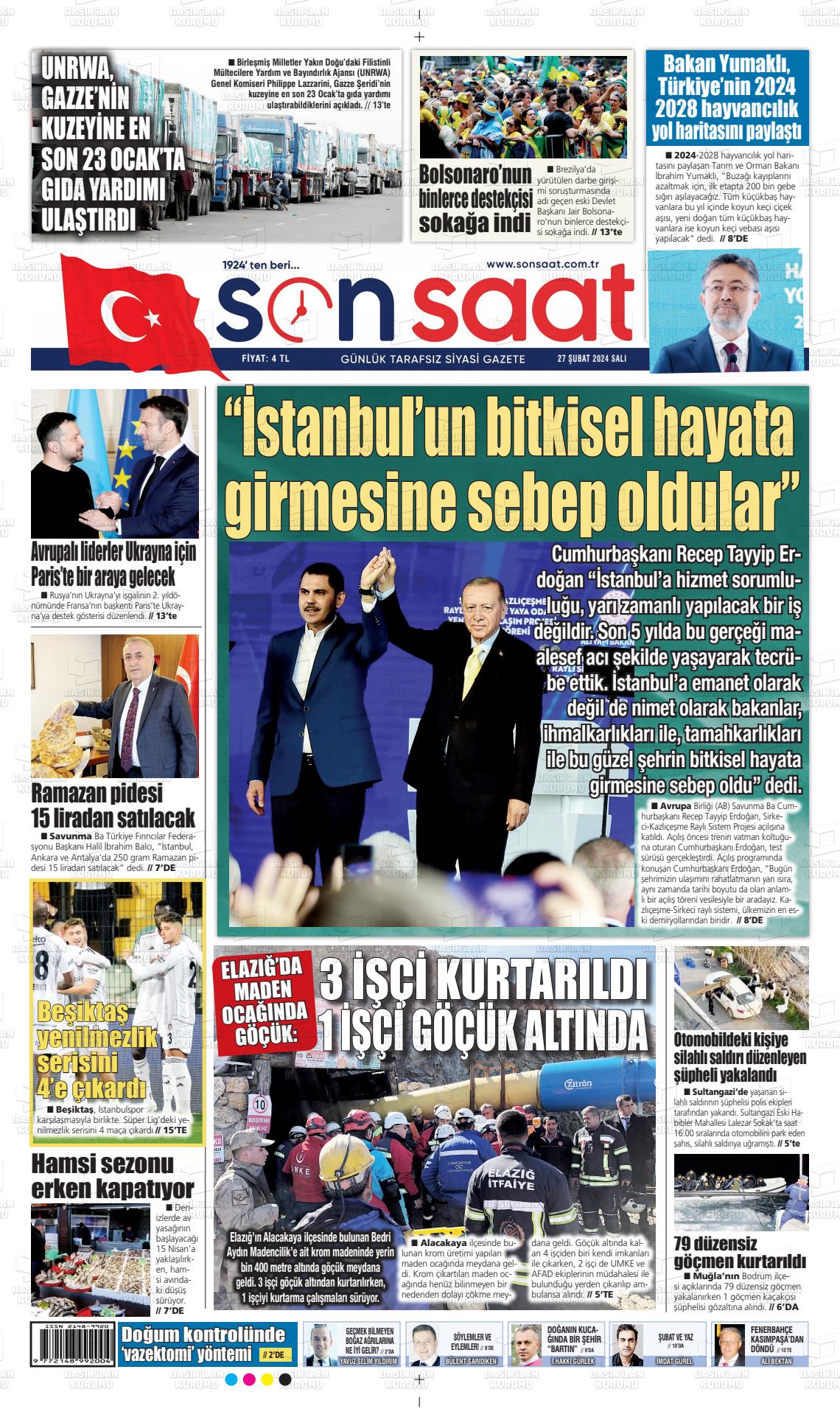 27 Şubat 2024 Son Saat Gazete Manşeti