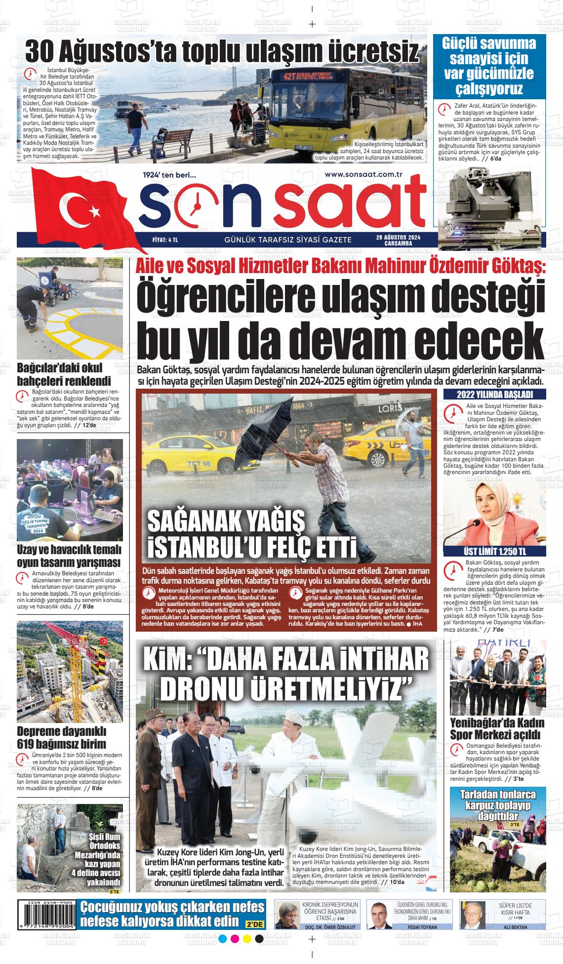 28 Ağustos 2024 Son Saat Gazete Manşeti