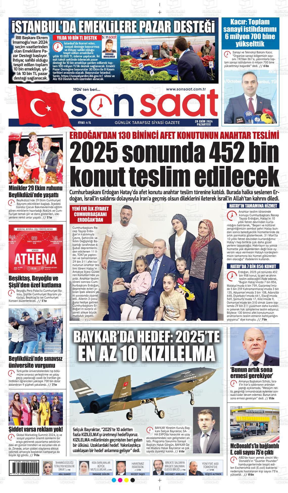 28 Ekim 2024 Son Saat Gazete Manşeti